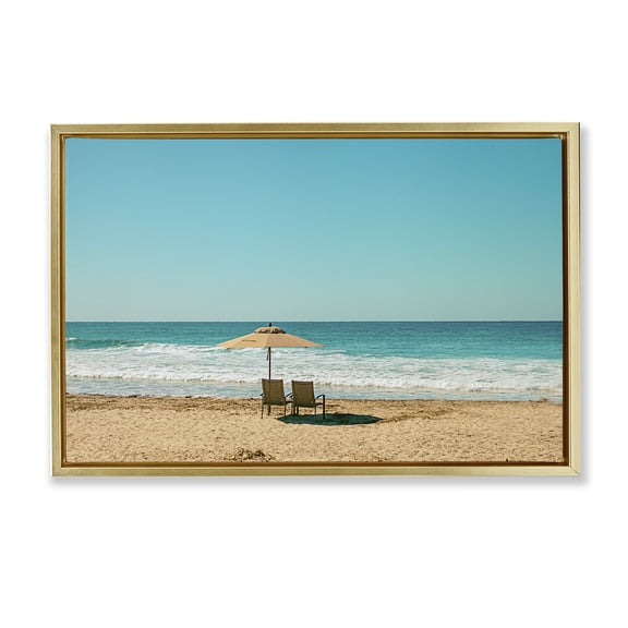 Stupell Industries Beach Calm Wave Watching Gold Framed Floater Canvas Wall Art design by Norm Stelfox, 21 x 31