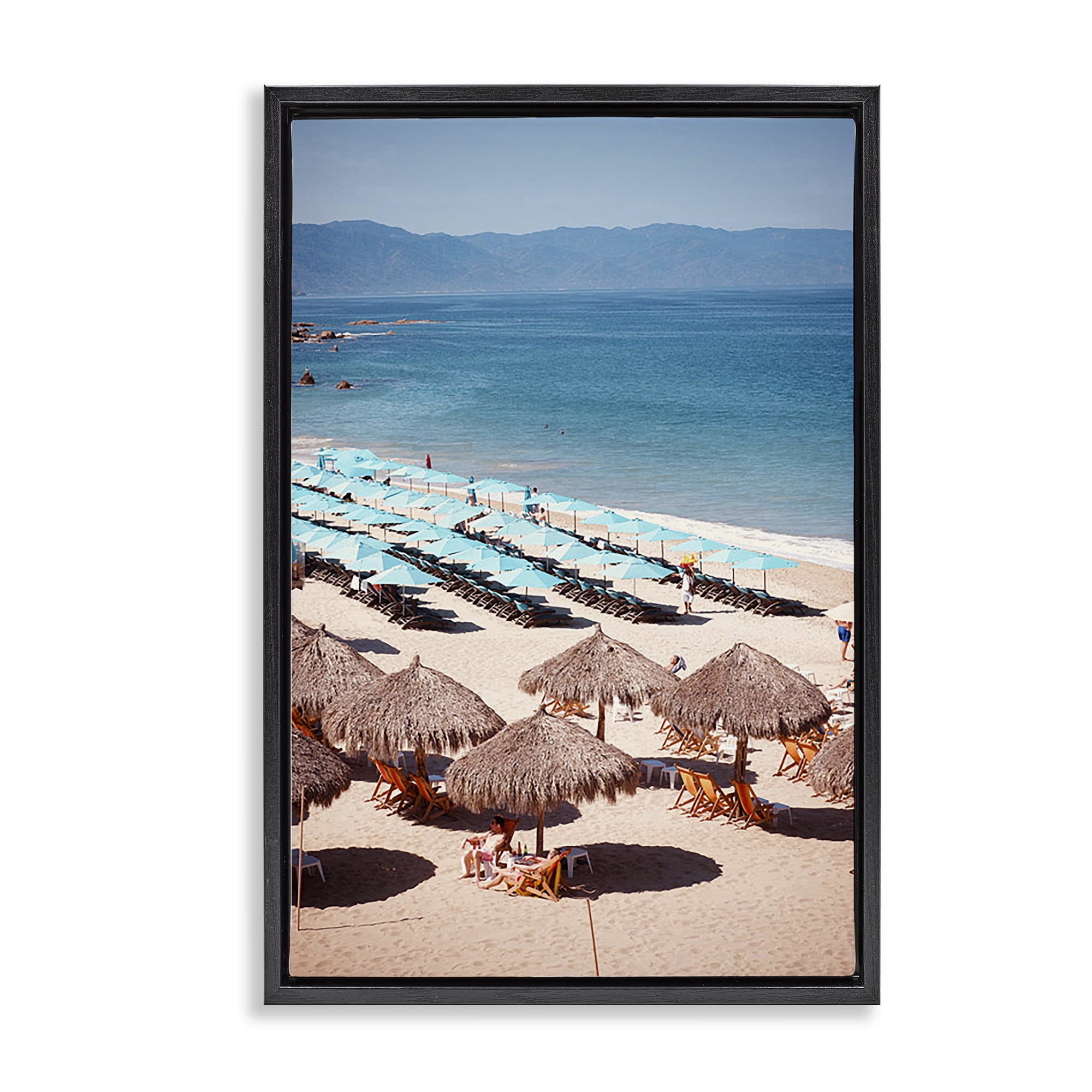 Stupell Industries Beach Canopies View Nautical & Beach Photography Black Floater Framed Canvas Art Print Wall Art, 17 x 25