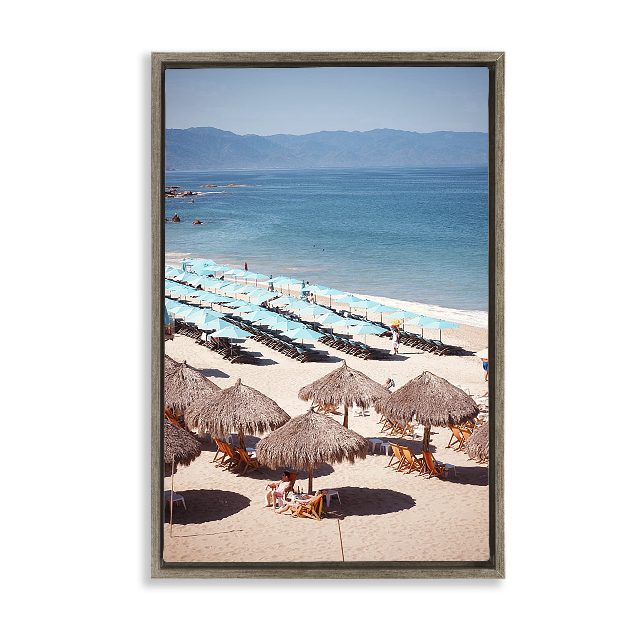 Stupell Industries Beach Canopies View Nautical & Beach Photography Brown Floater Framed Canvas Art Print Wall Art, 17 x 25