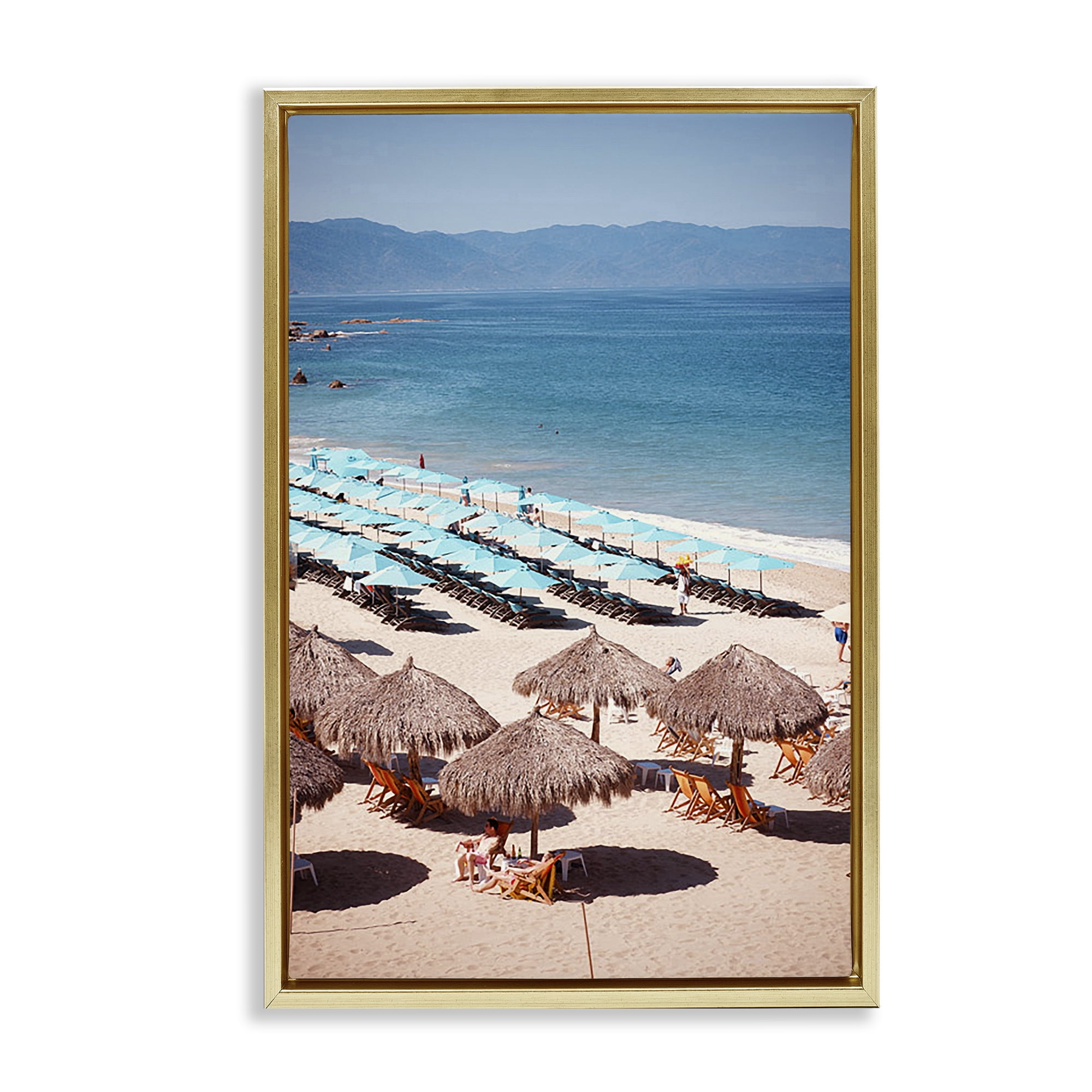 Stupell Industries Beach Canopies View Nautical & Beach Photography Gold Floater Framed Canvas Art Print Wall Art, 21 x 31
