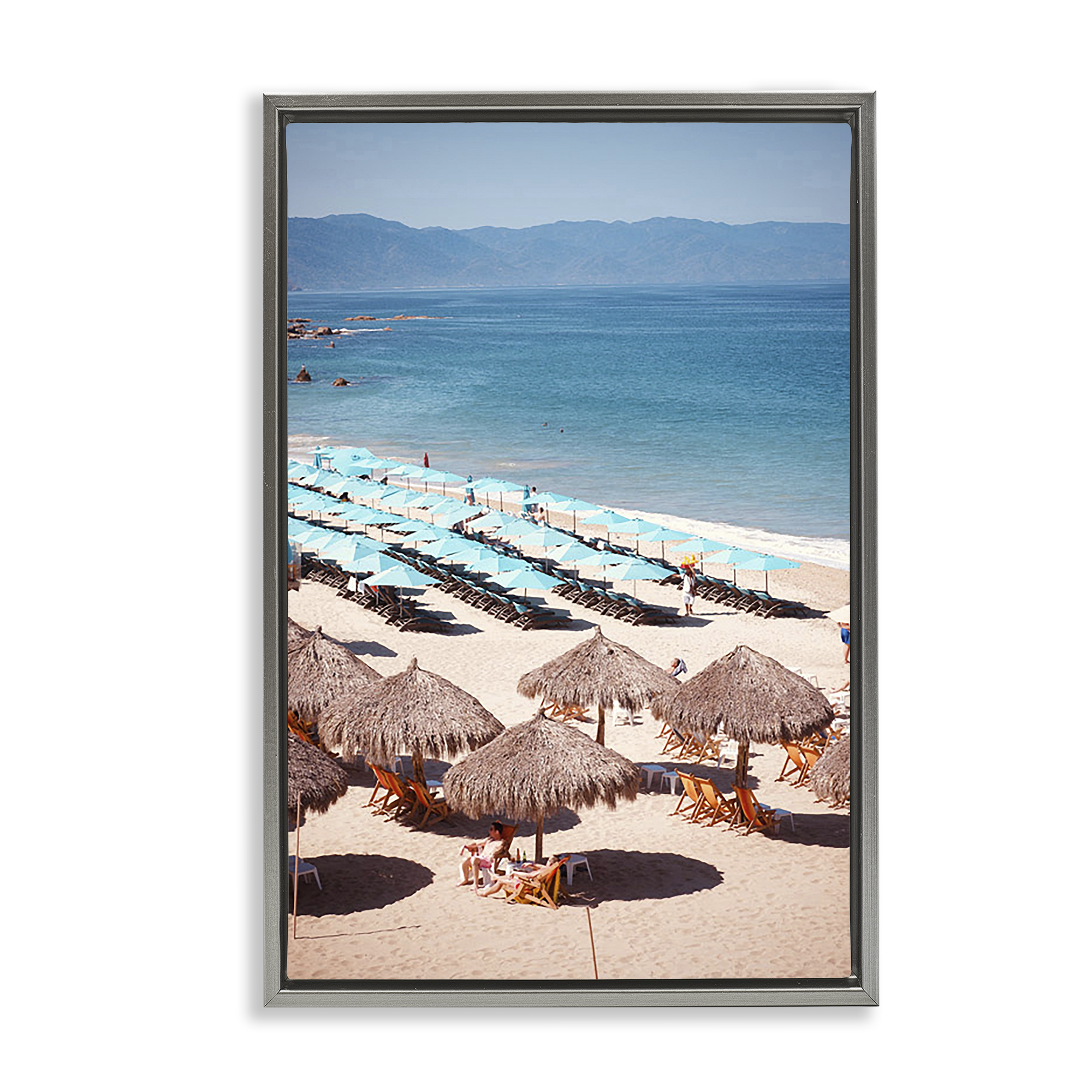 Stupell Industries Beach Canopies View Nautical & Beach Photography Gray Floater Framed Canvas Art Print Wall Art, 21 x 31