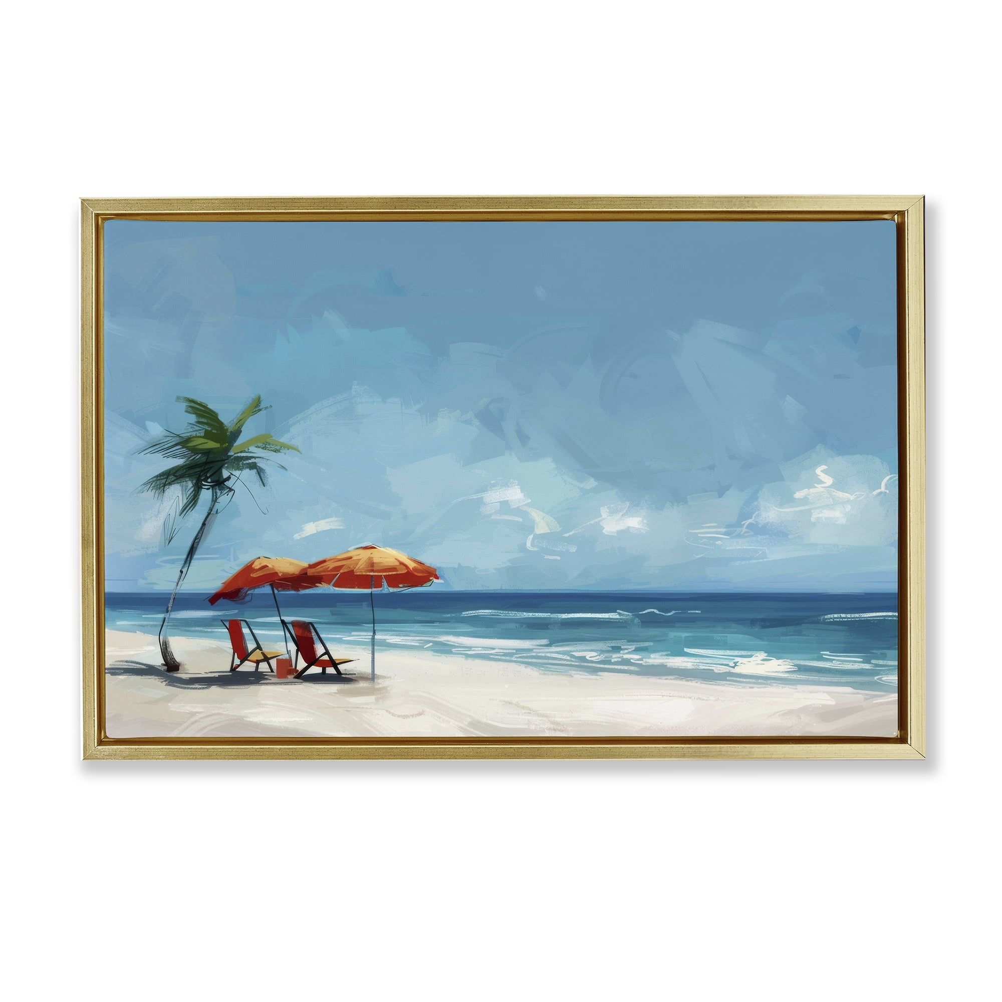 Stupell Industries Beach Chair Symphony Nautical & Beach Painting Gold Floater Framed Canvas Art Print Wall Art, 25 x 17