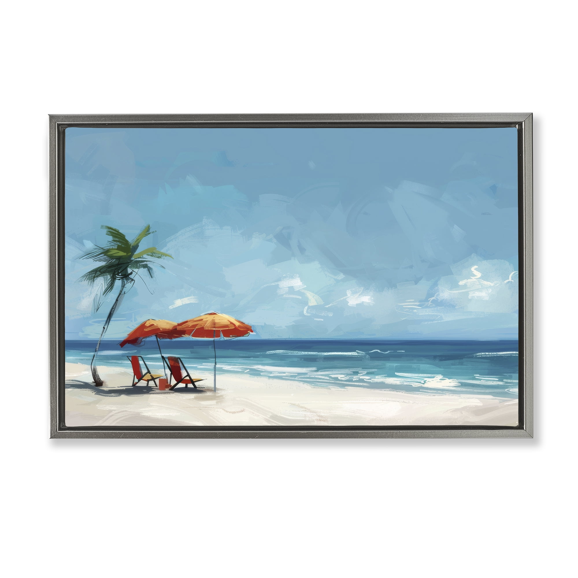 Stupell Industries Beach Chair Symphony Nautical & Beach Painting Gray Floater Framed Canvas Art Print Wall Art, 31 x 21