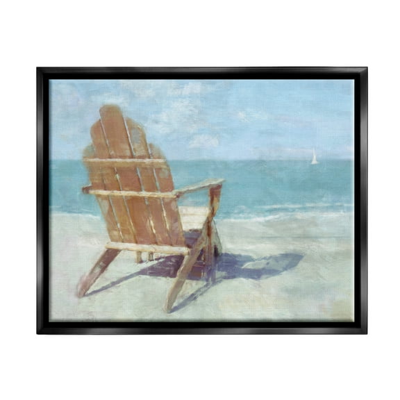 Stupell Industries Beach Chair by Shore Nature Painting Black Floater Framed Art Print Wall Art, 21 x 17