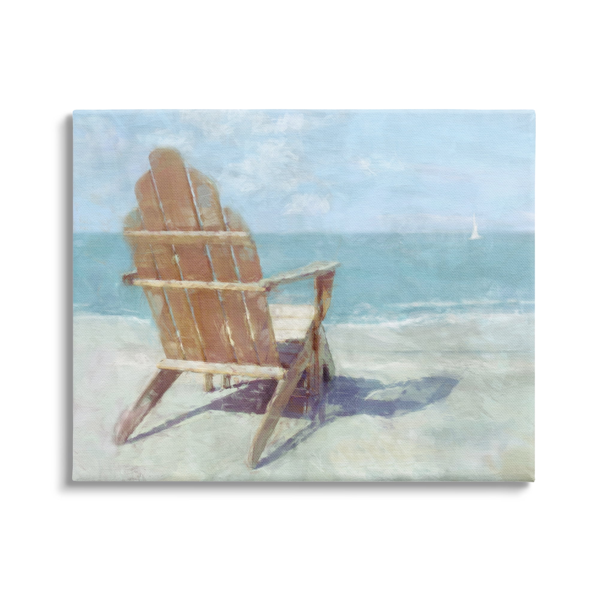 Stupell Industries Beach Chair by Shore Nature Painting Gallery Wrapped Canvas Print Wall Art, 40 x 30