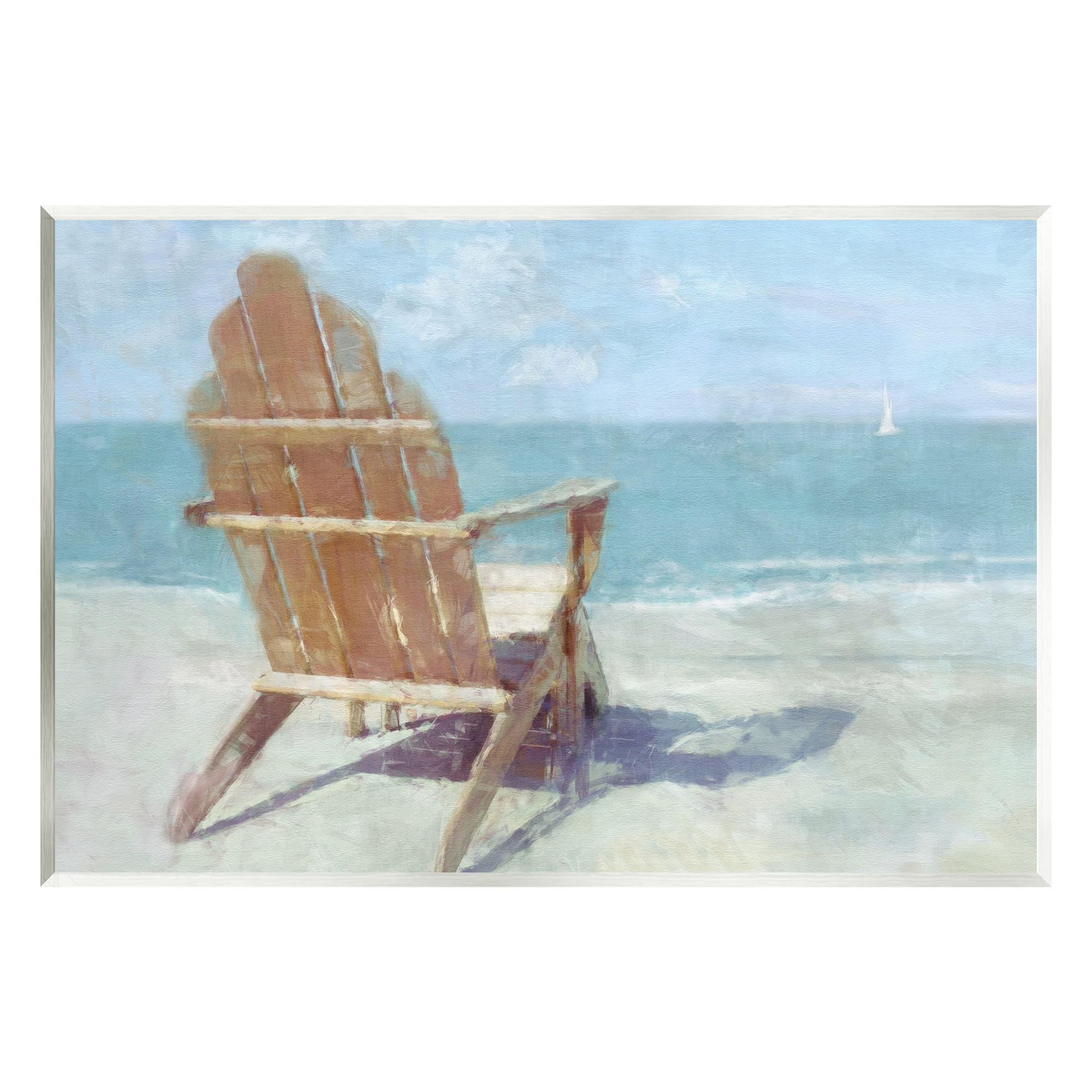 Stupell Industries Beach Chair by Shore Nature Painting Unframed Art Print Wall Art, 19 x 13