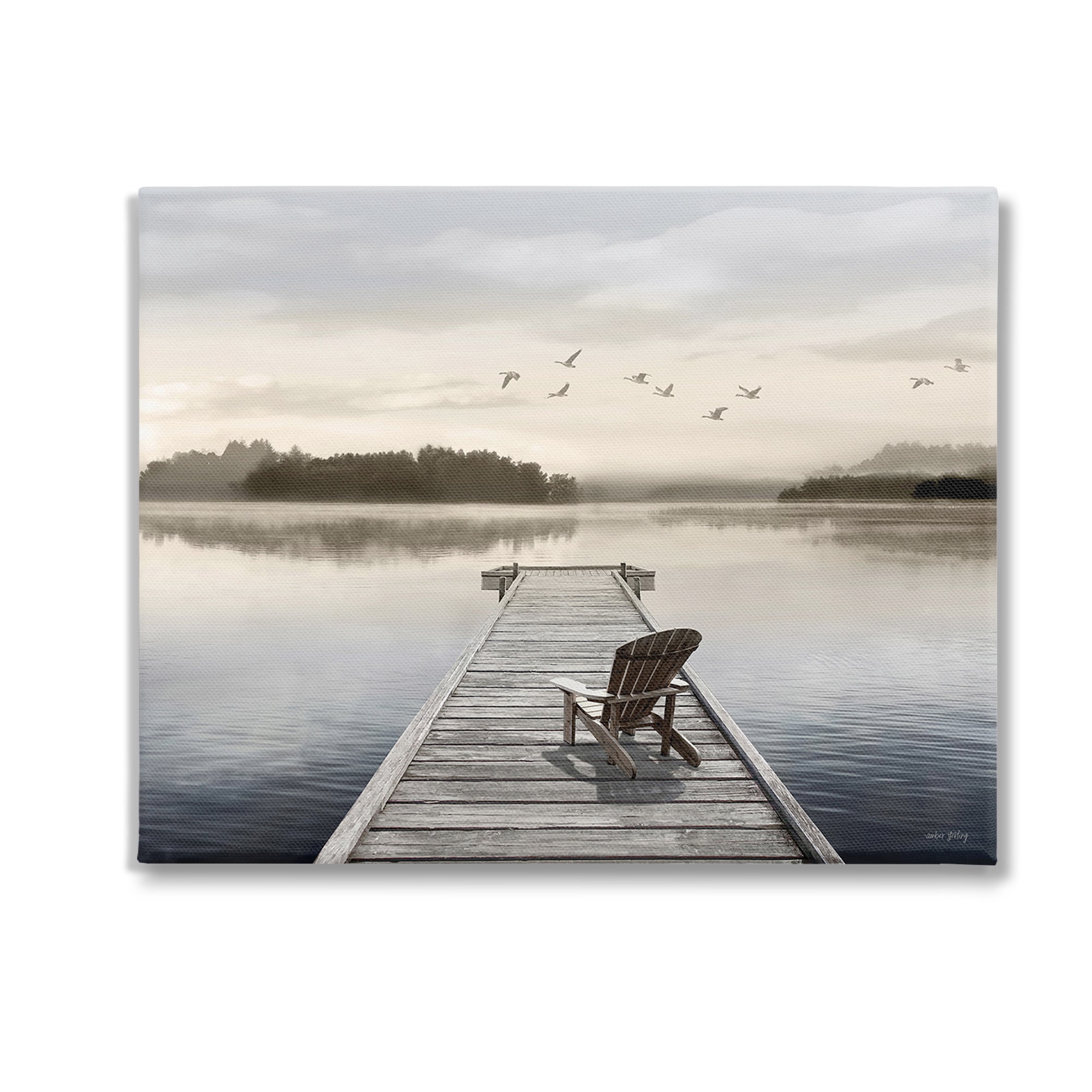 Stupell Industries Beach Chair on Dock Landscape Painting Gallery Wrapped Canvas Art Print Wall Art, 30 x 24