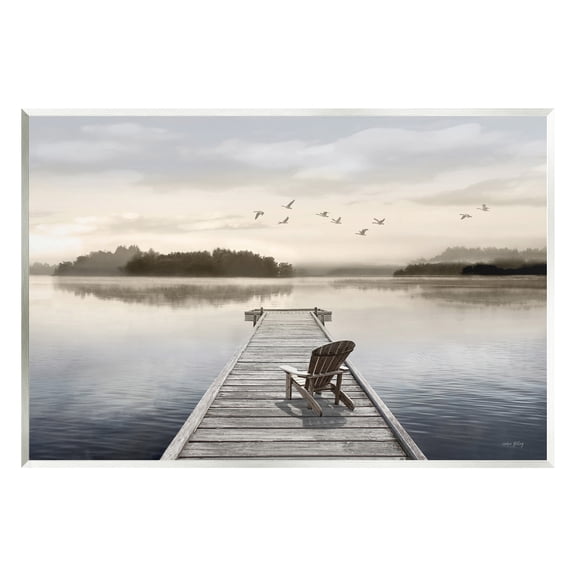 Stupell Industries Beach Chair on Dock Landscape Painting Unframed Art Print Wall Art, 19 x 13