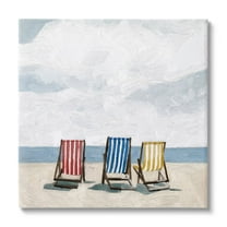 Stupell Industries Beach Chairs Coastal Cloudy Shore Coastal Painting Gallery Wrapped Canvas Print Wall Art