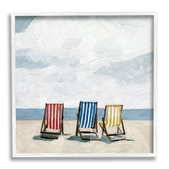 Stupell Industries Beach Chairs Coastal Cloudy Shore Coastal Painting White Framed Art Print Wall Art