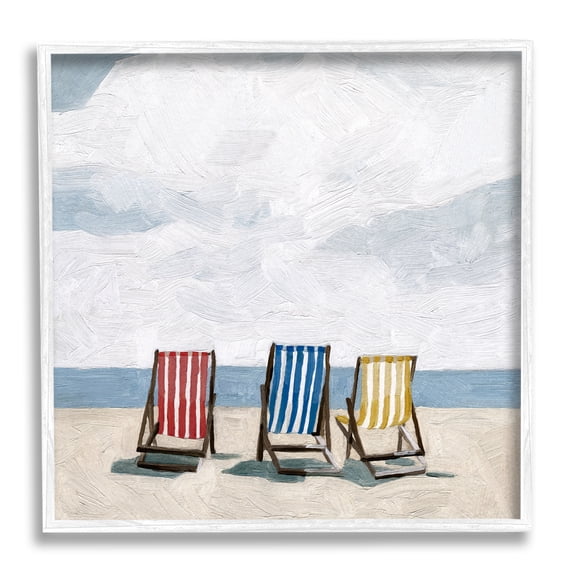 Stupell Industries Beach Chairs Coastal Cloudy Shore Coastal Painting White Framed Art Print Wall Art