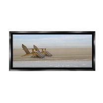 Stupell Industries Beach Chairs by Shore Landscape Photography Black Floater Framed Canvas Art Print Wall Art, 25 x 11