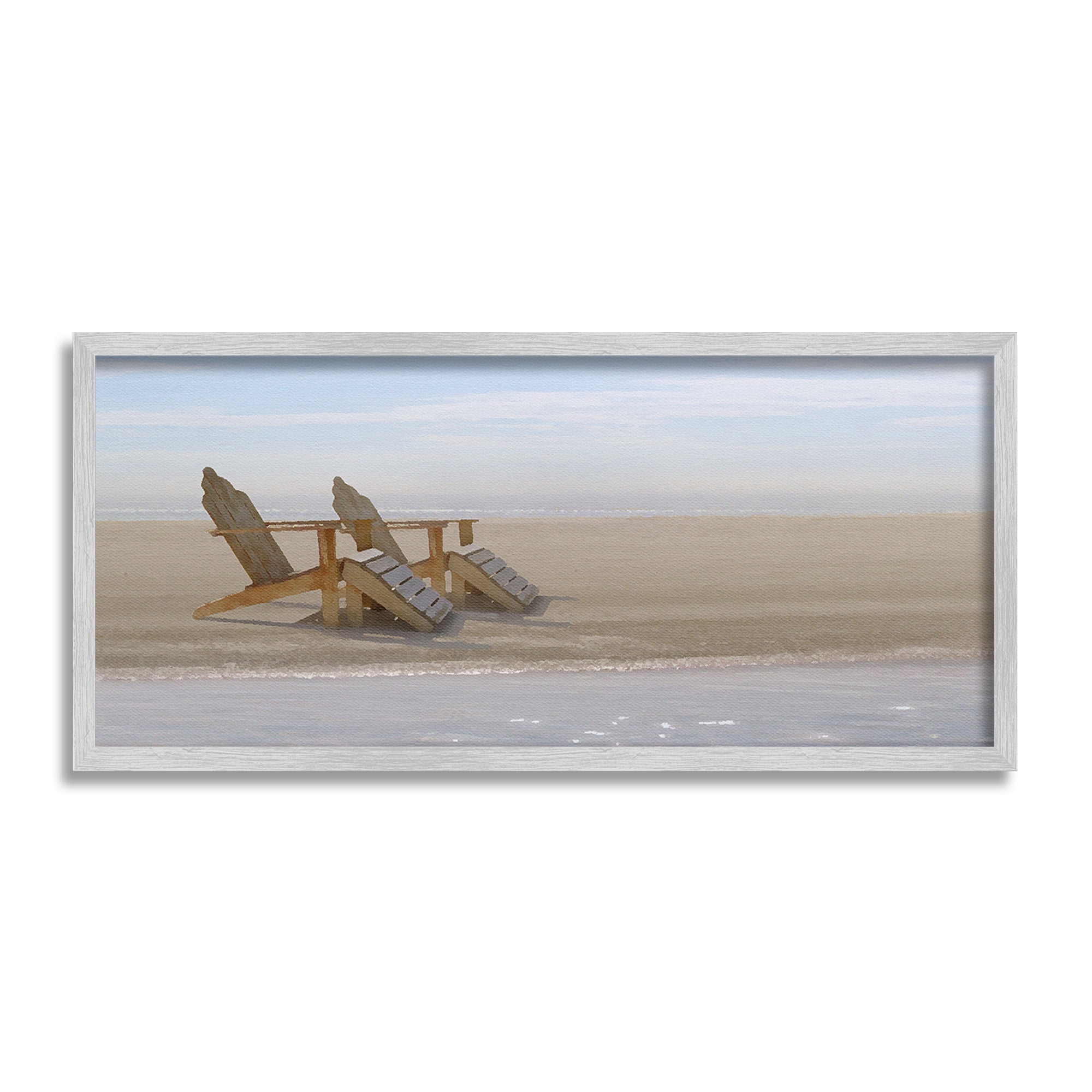Stupell Industries Beach Chairs by Shore Landscape Photography Gray Framed Art Print Wall Art, 30 x 13