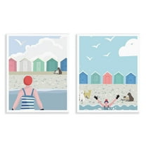 Stupell Industries Beach Changing Huts Dogs Nautical & Beach Painting Unframed Art Print Wall Art, 11 x 14, Set of 2