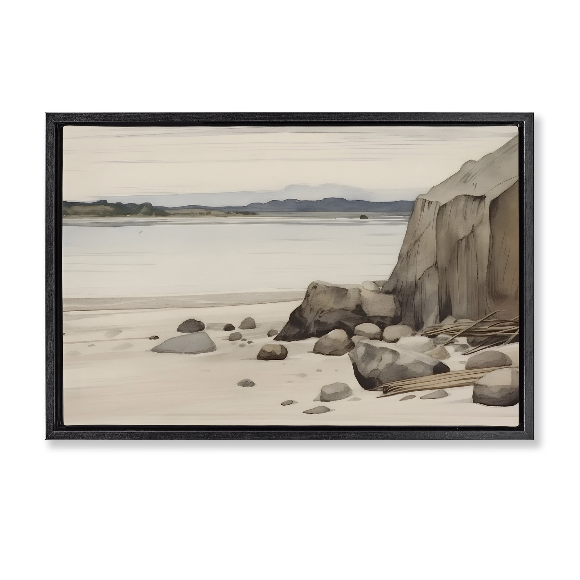Stupell Industries Beach Cliff View Landscape & Nature Painting Black ...