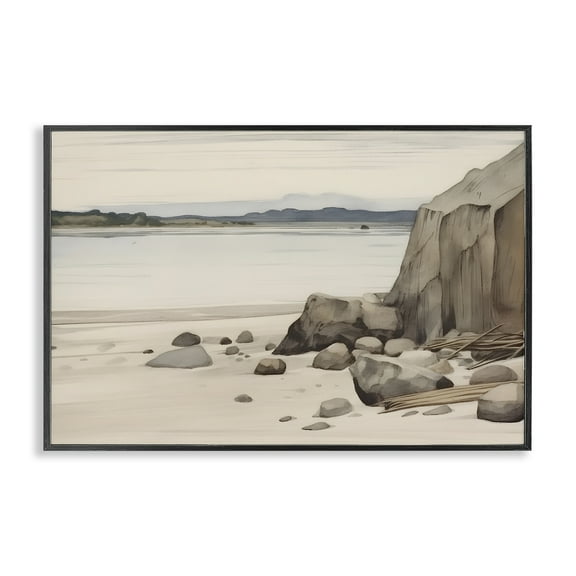 Stupell Industries Beach Cliff View Landscape & Nature Painting Black Framed Art Print Wall Art, 18 x 12
