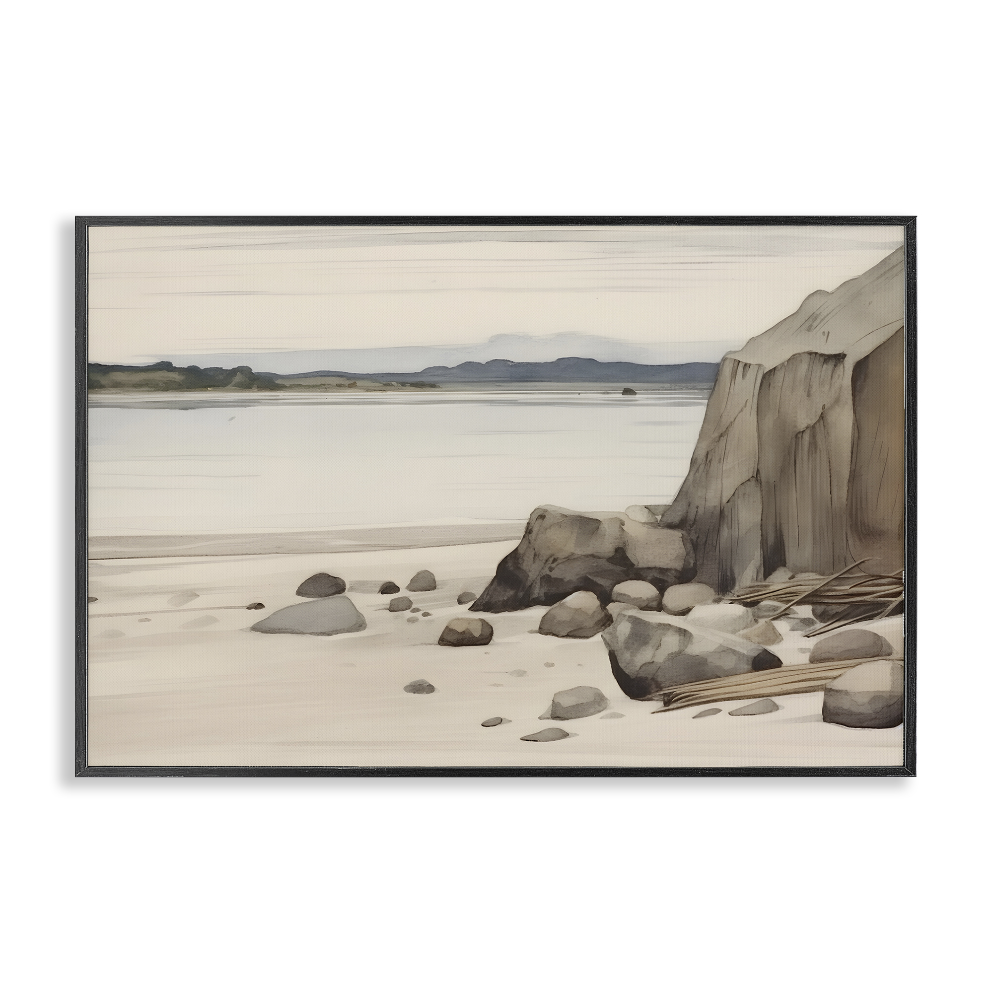 Stupell Industries Beach Cliff View Landscape & Nature Painting Black Framed Art Print Wall Art, 24 x 16