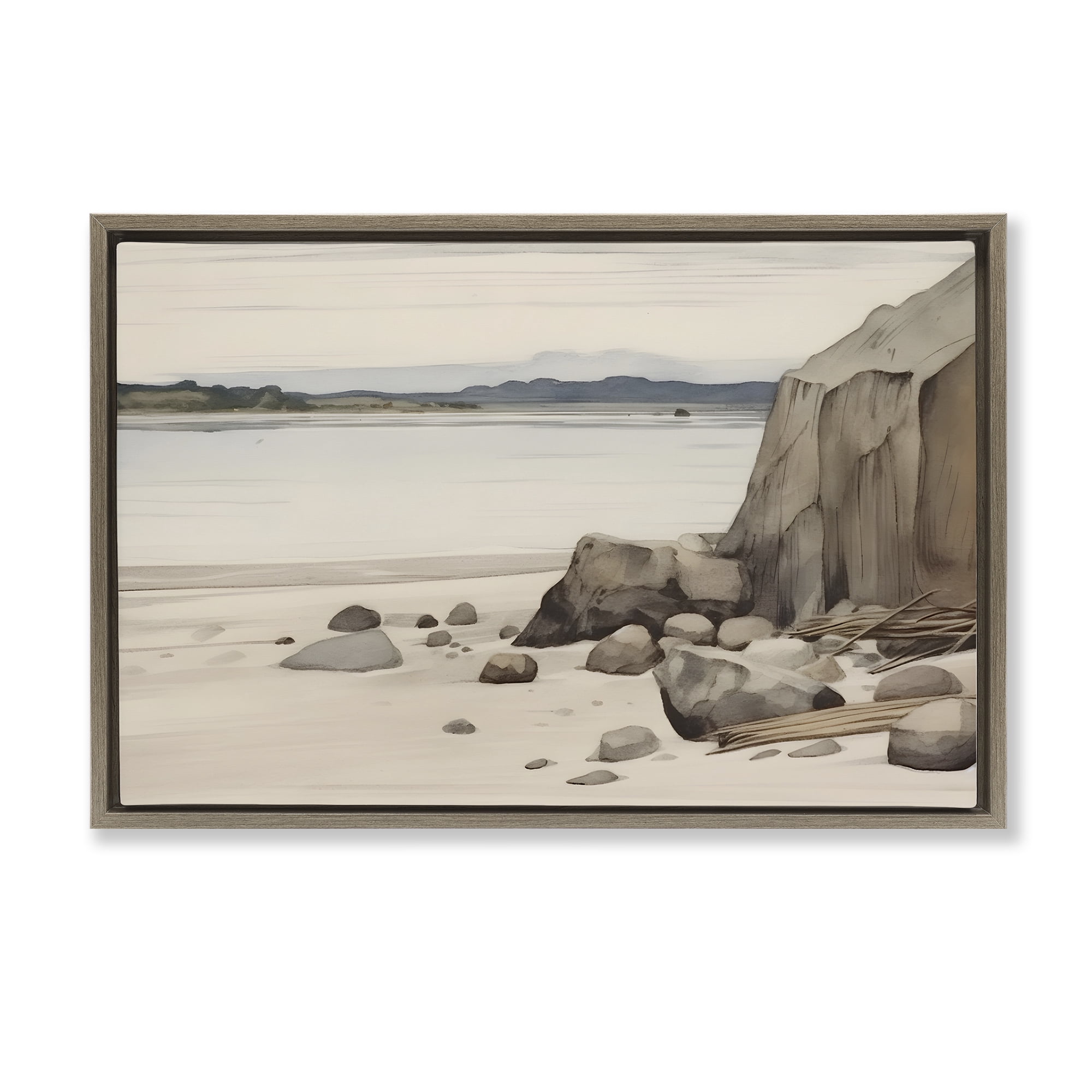 Stupell Industries Beach Cliff View Landscape & Nature Painting Brown Floater Framed Canvas Art Print Wall Art, 25 x 17