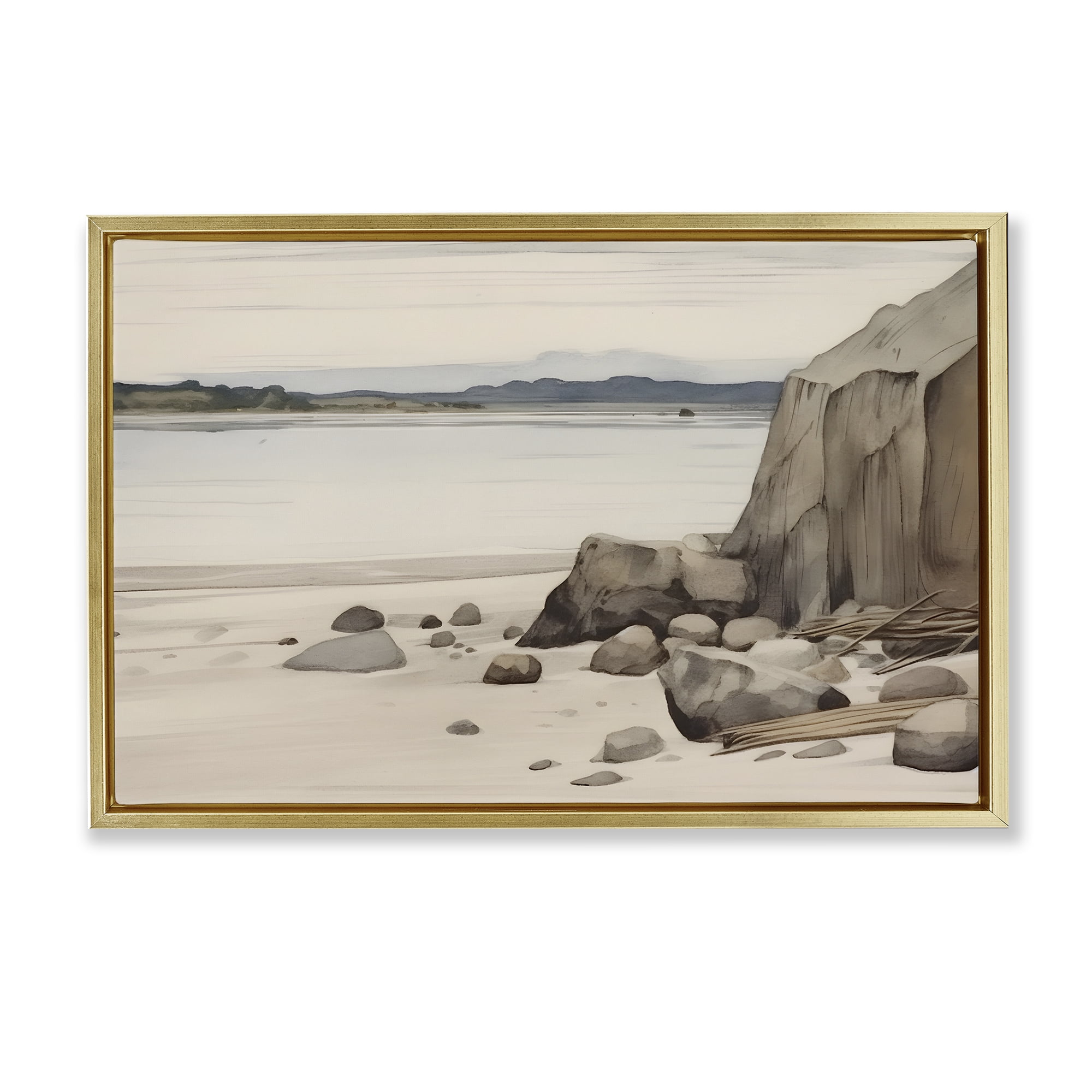Stupell Industries Beach Cliff View Landscape & Nature Painting Gold Floater Framed Canvas Art Print Wall Art, 31 x 21
