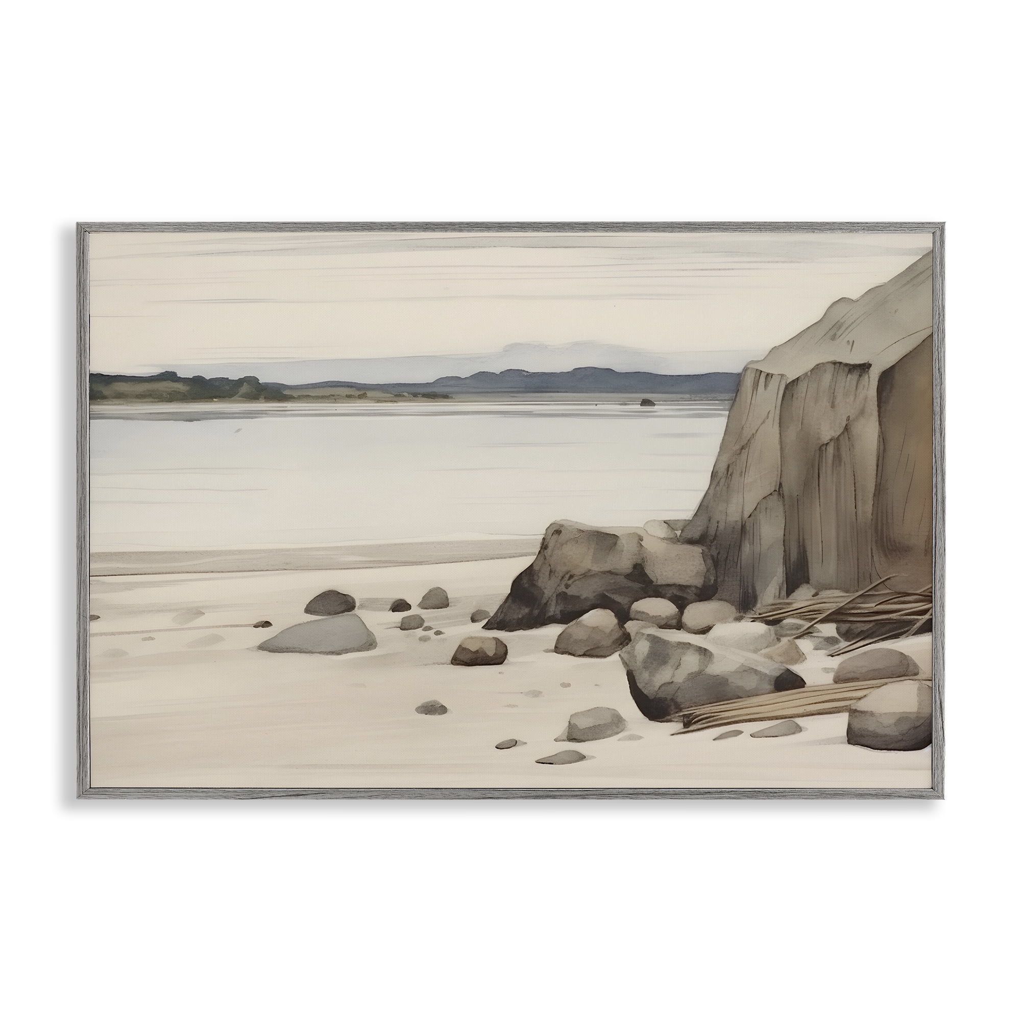 Stupell Industries Beach Cliff View Landscape & Nature Painting Gray Framed Art Print Wall Art, 24 x 16