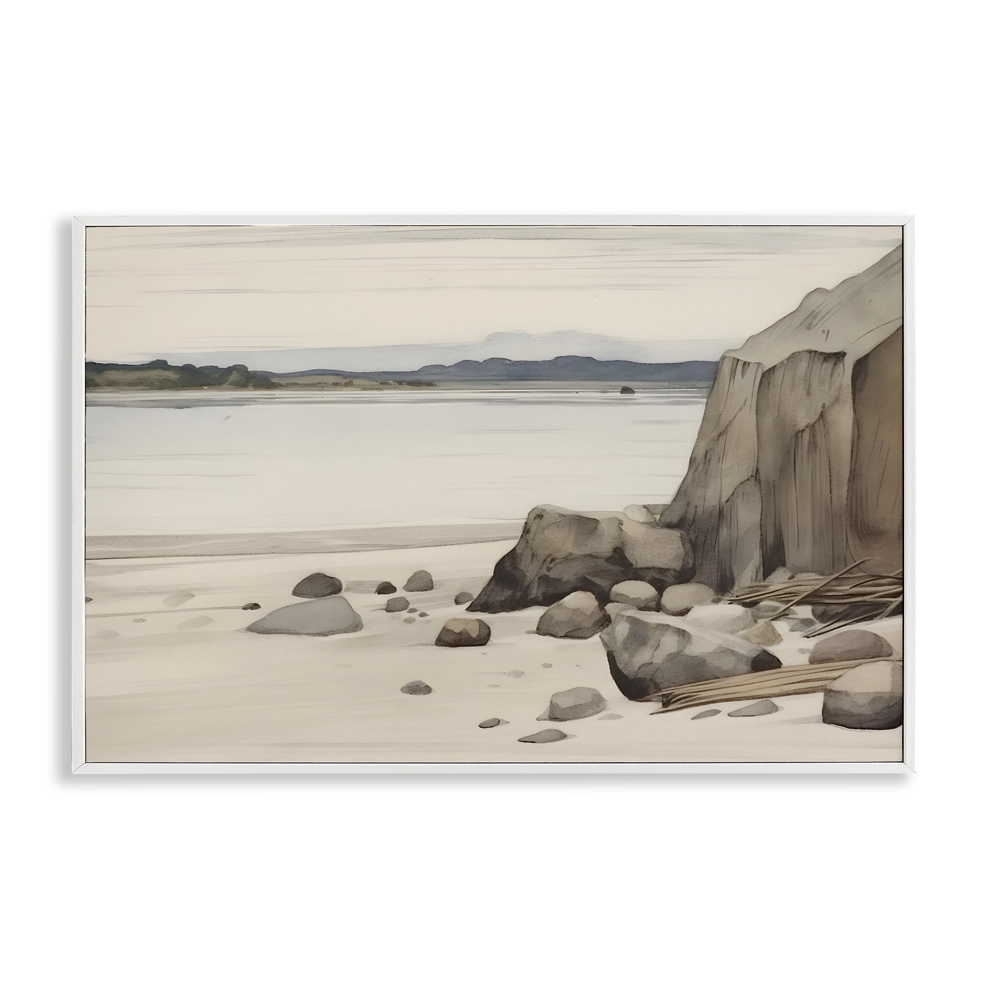 Stupell Industries Beach Cliff View Landscape & Nature Painting White Framed Art Print Wall Art, 24 x 16