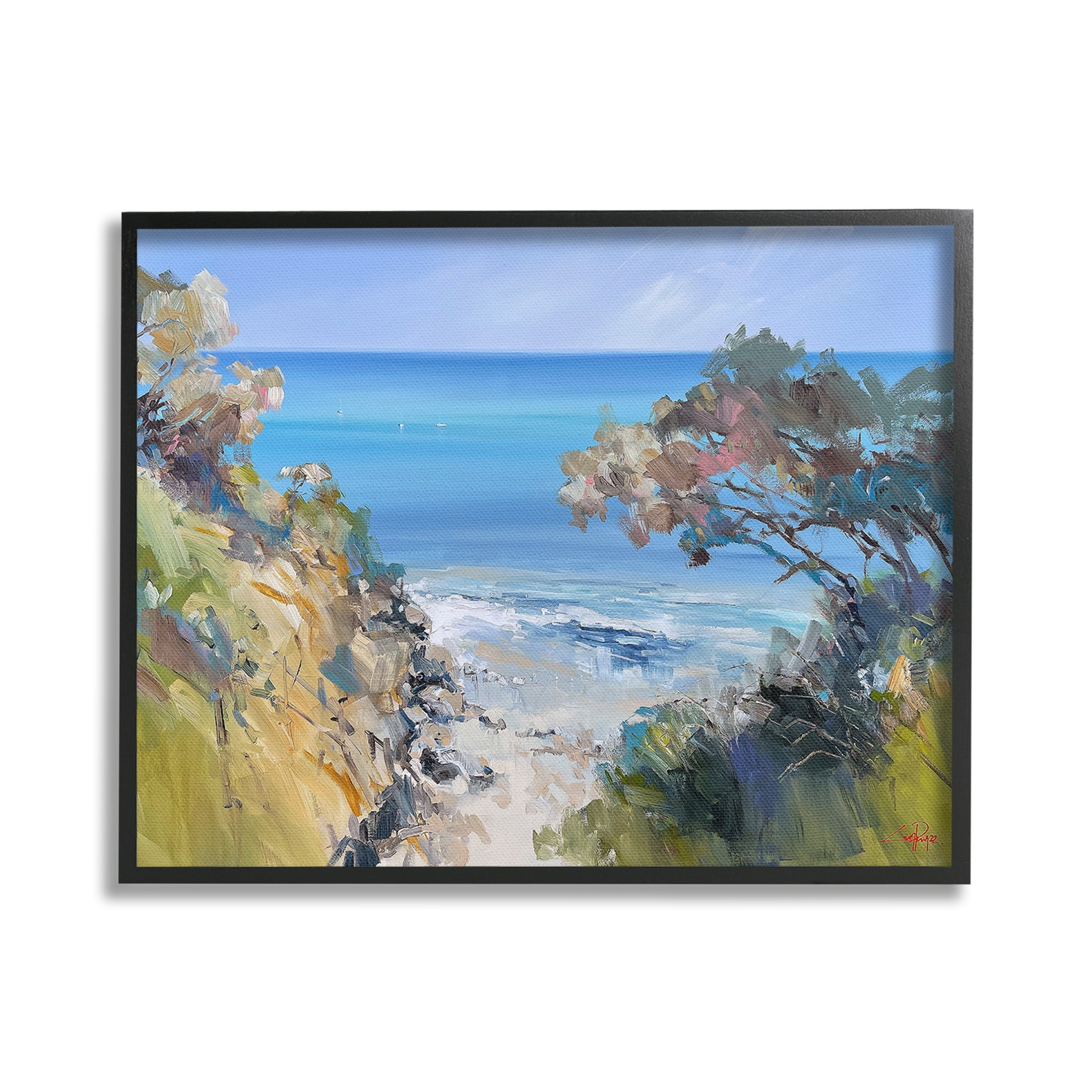 Stupell Industries Beach Cliffs Abstraction Landscape Painting Black Framed Art Print Wall Art, 20 x 16