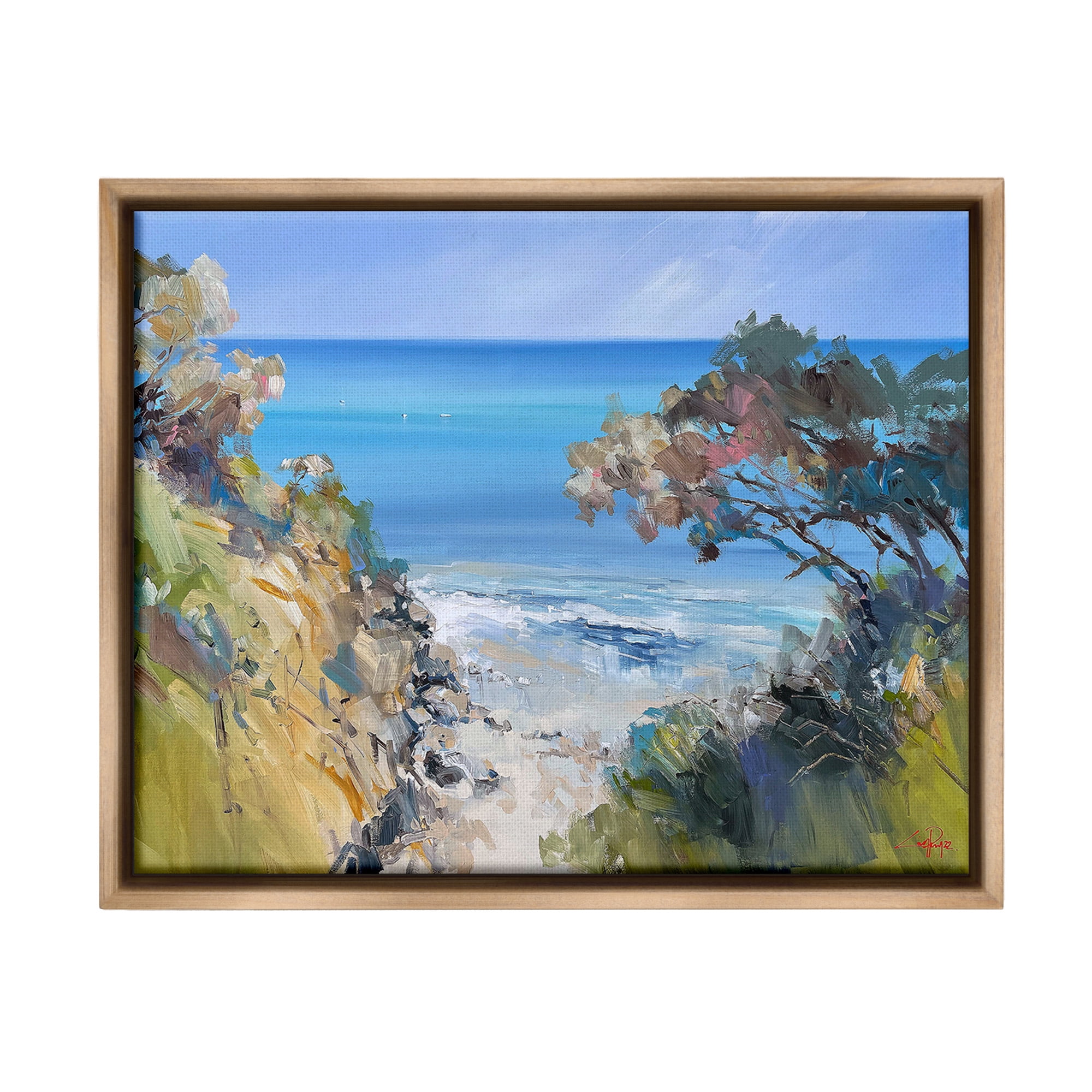 Stupell Industries Beach Cliffs Abstraction Landscape Painting Brown Floater Framed Canvas Art Print Wall Art, 21 x 17