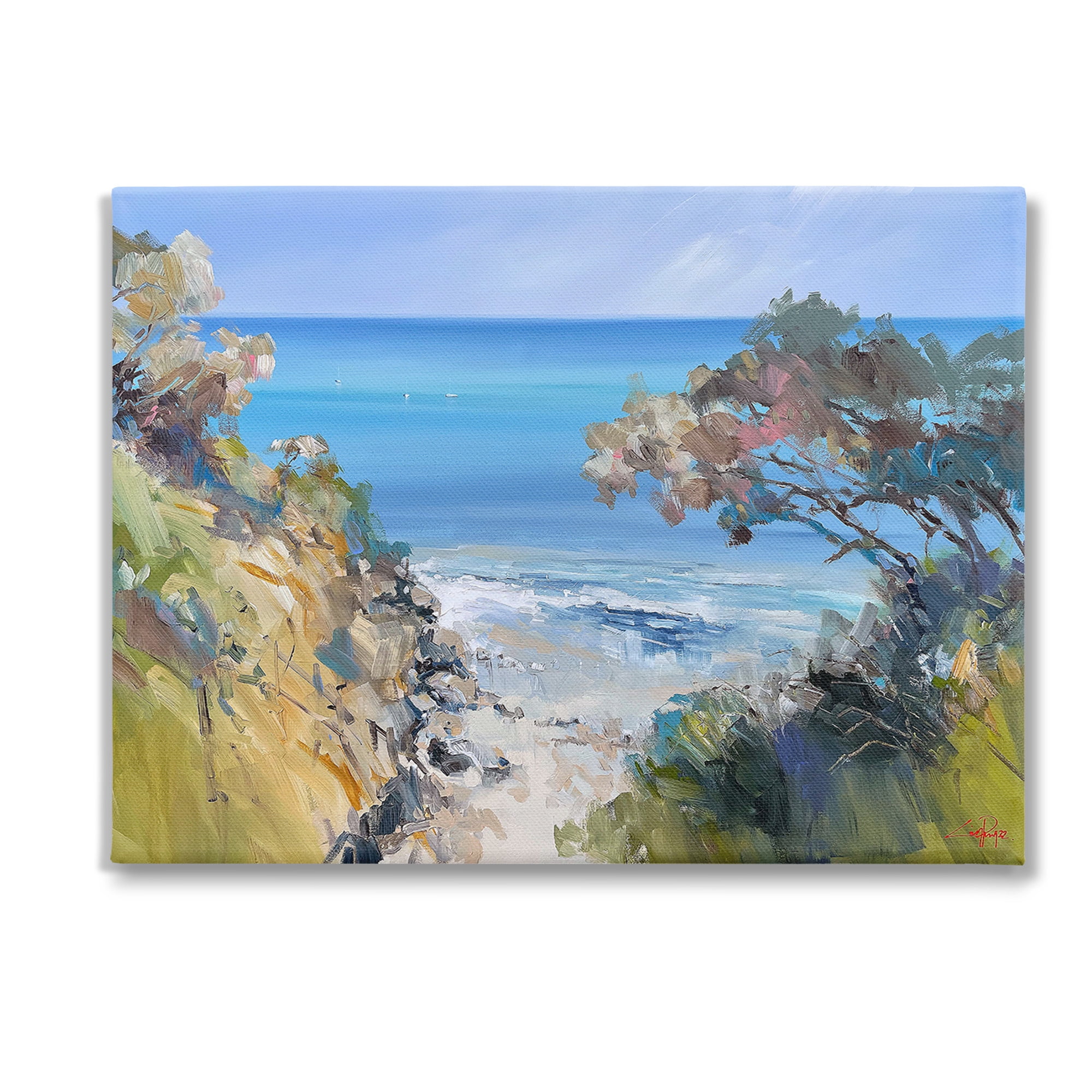 Stupell Industries Beach Cliffs Abstraction Landscape Painting Gallery Wrapped Canvas Art Print Wall Art, 40 x 30