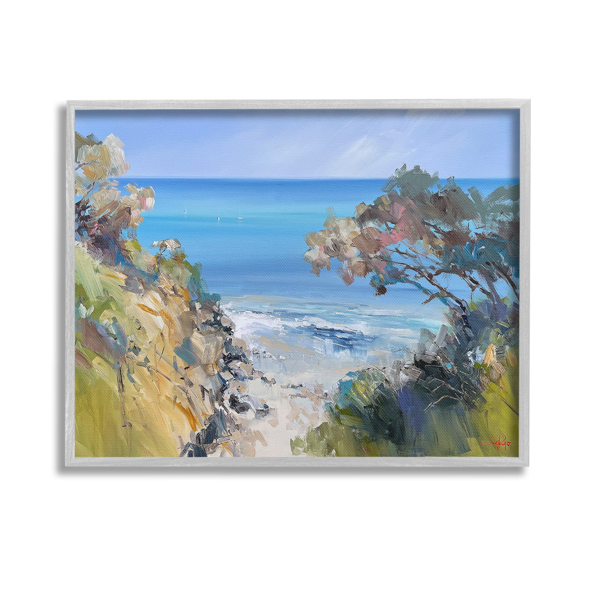 Stupell Industries Beach Cliffs Abstraction Landscape Painting Gray Framed Art Print Wall Art, 14 x 11