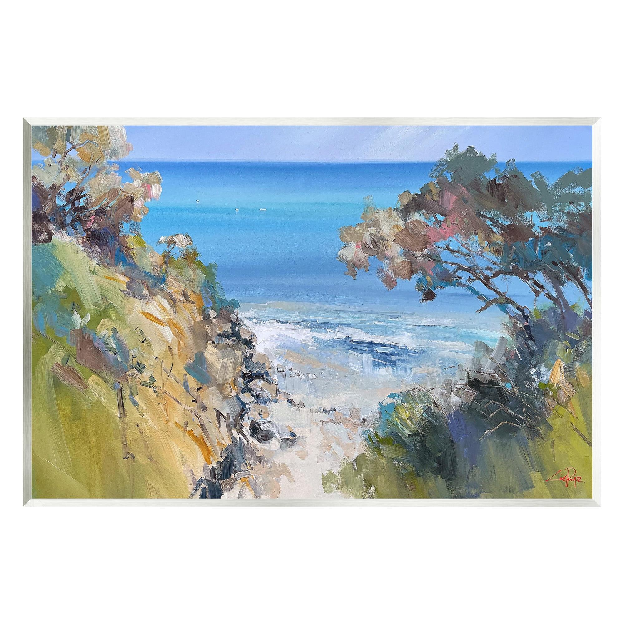 Stupell Industries Beach Cliffs Abstraction Landscape Painting Unframed Art Print Wall Art, 19 x 13