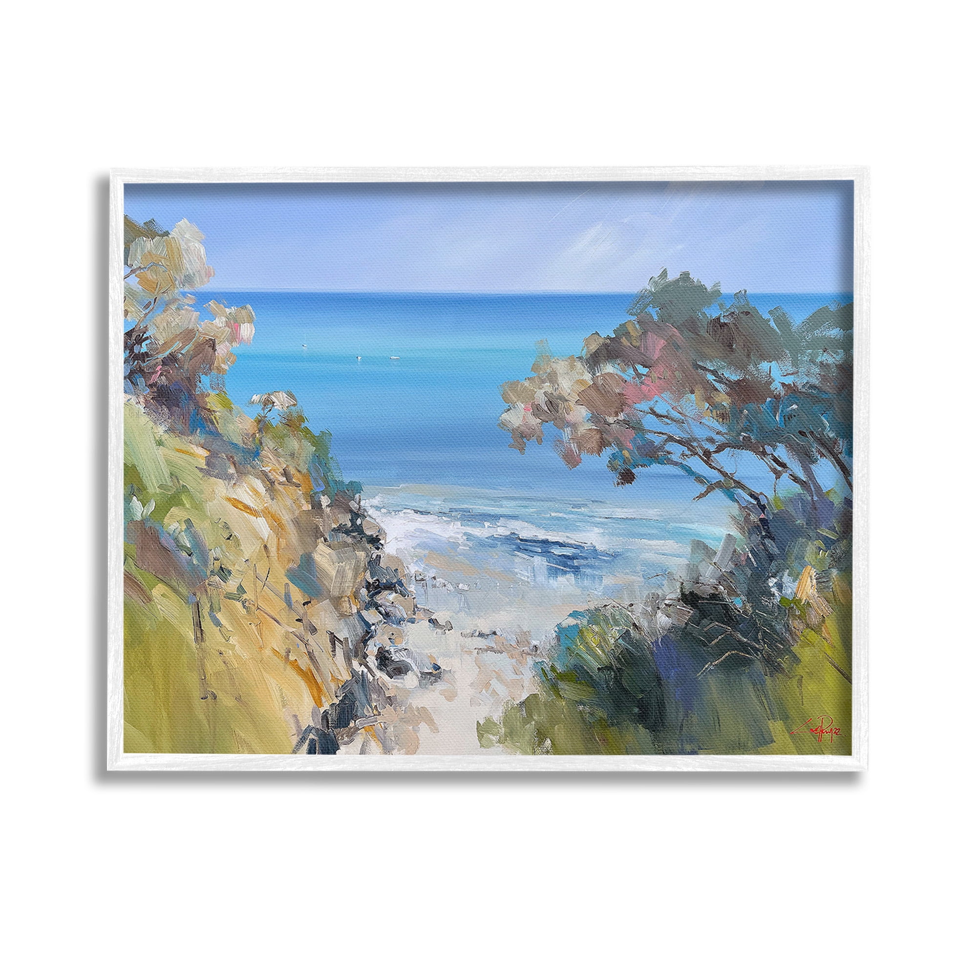 Stupell Industries Beach Cliffs Abstraction Landscape Painting White Framed Art Print Wall Art, 14 x 11