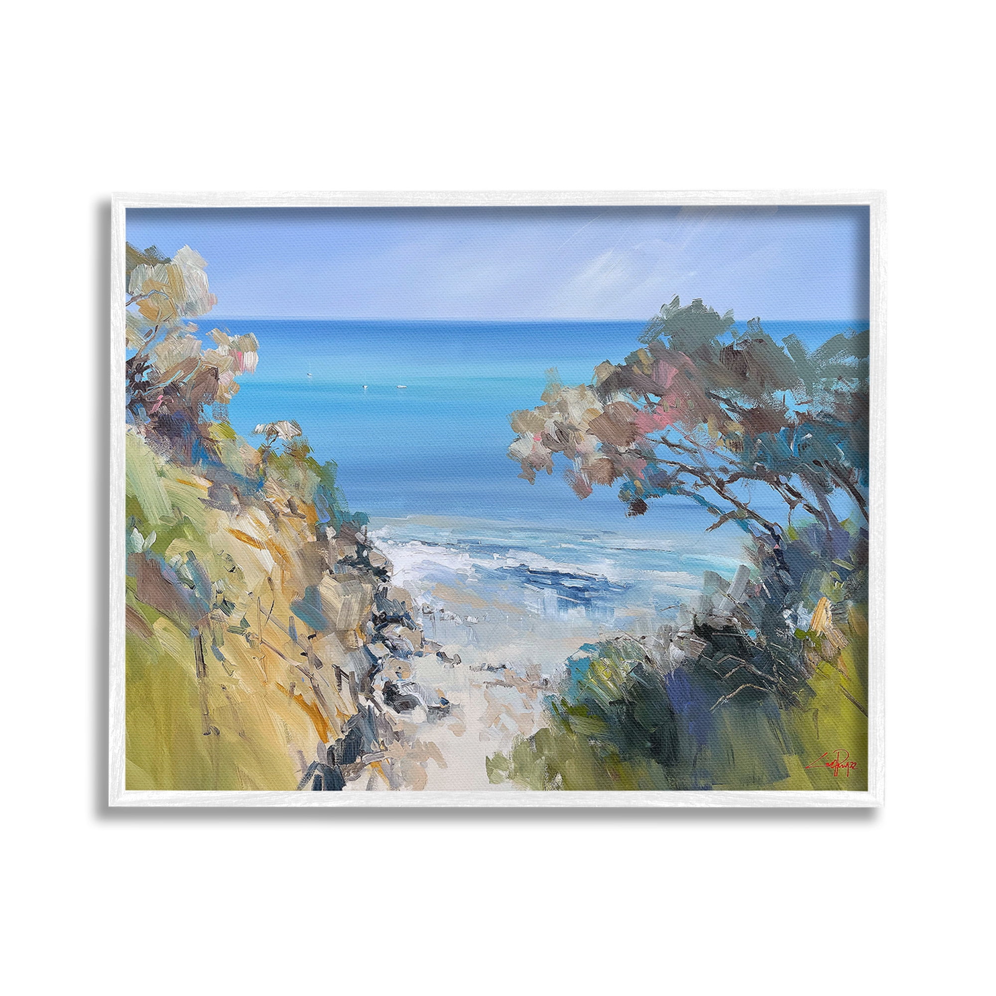 Stupell Industries Beach Cliffs Abstraction Landscape Painting White Framed Art Print Wall Art, 20 x 16