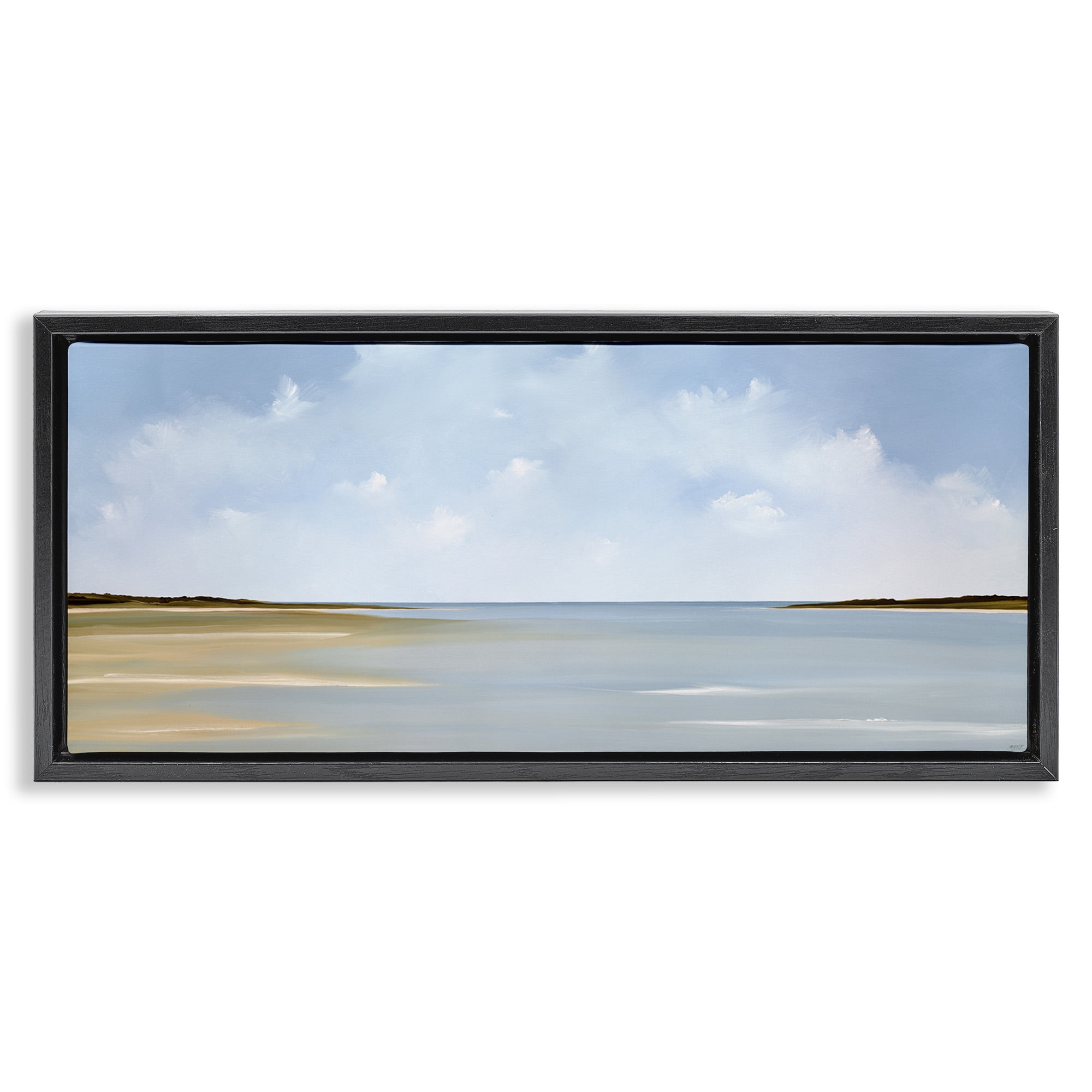 Stupell Industries Beach Clouds Landscape Landscape Painting Black Floater Framed Canvas Art Print Wall Art, 31 x 14
