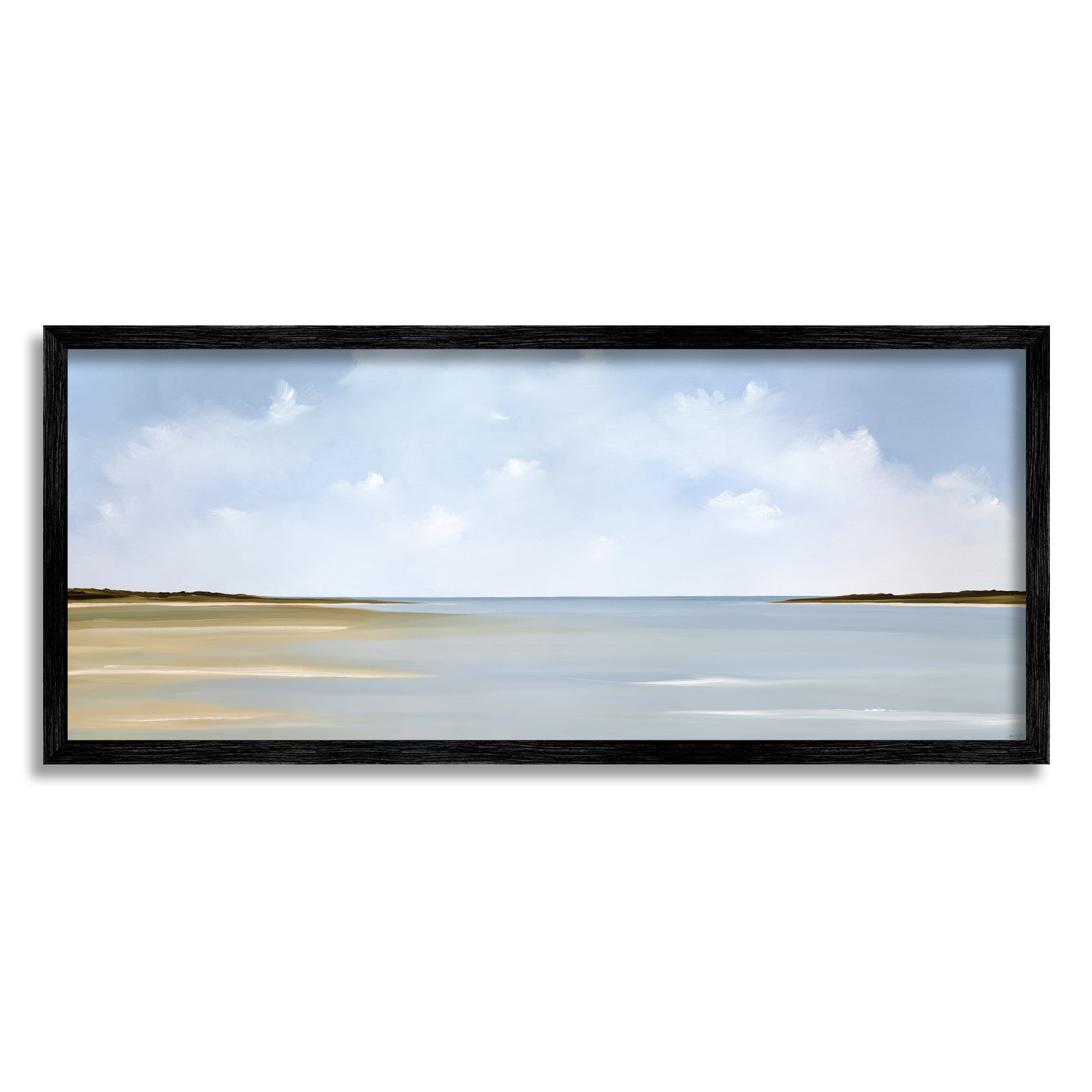 Stupell Industries Beach Clouds Landscape Landscape Painting Black Framed Art Print Wall Art, 30 x 13