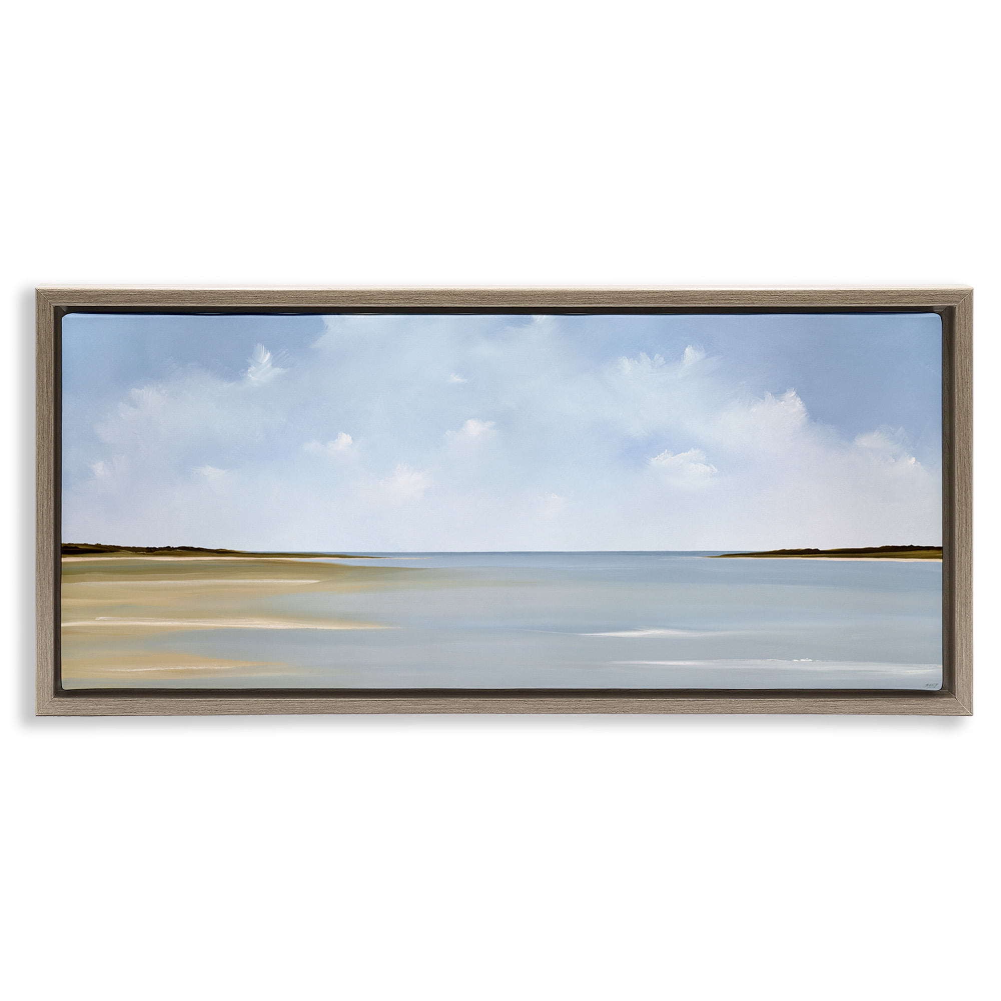 Stupell Industries Beach Clouds Landscape Landscape Painting Brown Floater Framed Canvas Art Print Wall Art, 31 x 14