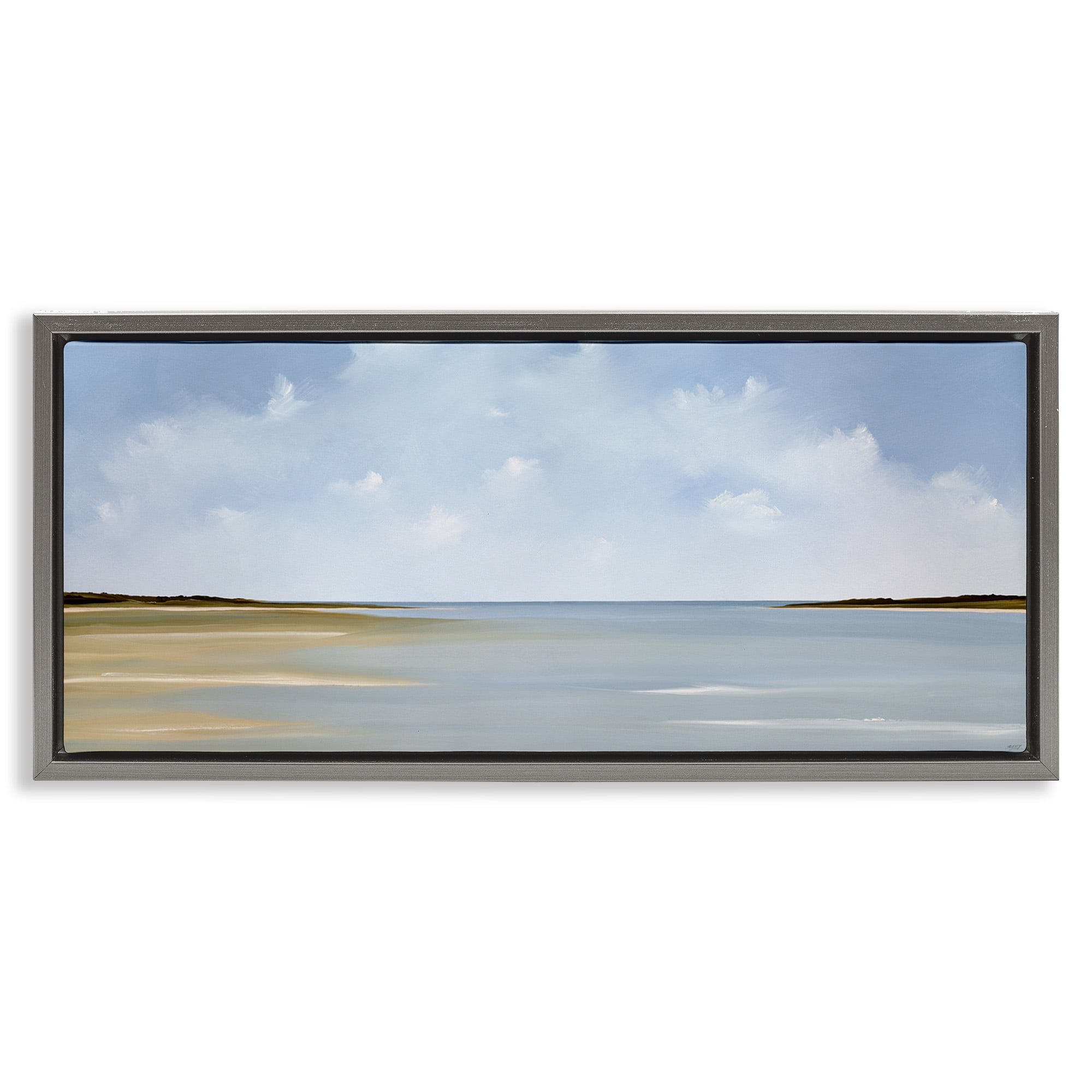 Stupell Industries Beach Clouds Landscape Landscape Painting Gray Floater Framed Canvas Art Print Wall Art, 25 x 11