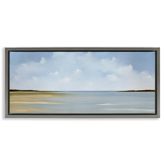 Stupell Industries Beach Clouds Landscape Landscape Painting Gray Floater Framed Canvas Art Print Wall Art, 25 x 11
