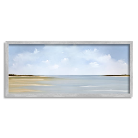 Stupell Industries Beach Clouds Landscape Landscape Painting Gray Framed Art Print Wall Art, 24 x 10