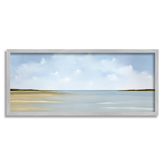 Stupell Industries Beach Clouds Landscape Landscape Painting Gray Framed Art Print Wall Art, 30 x 13