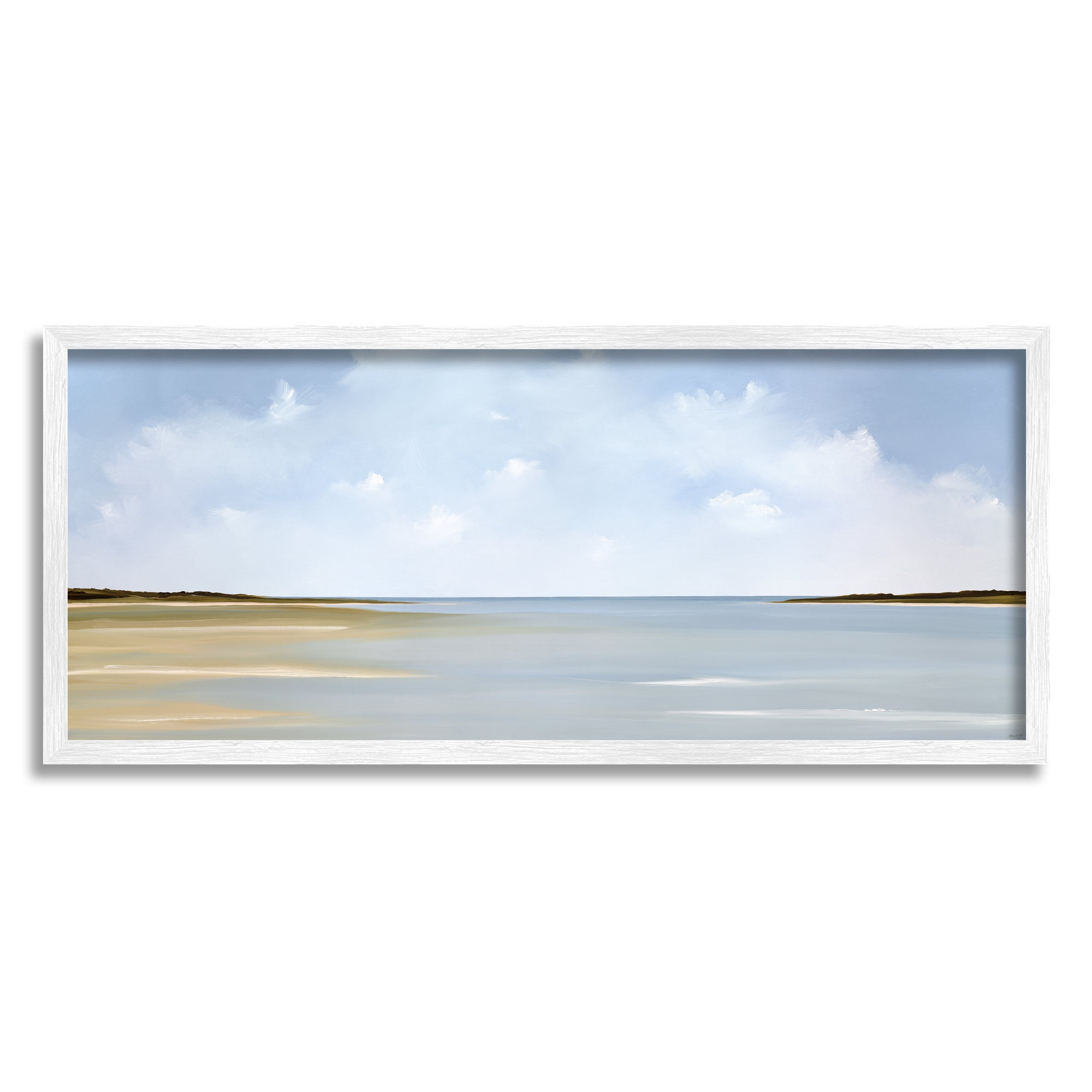 Stupell Industries Beach Clouds Landscape Landscape Painting White Framed Art Print Wall Art, 30 x 13