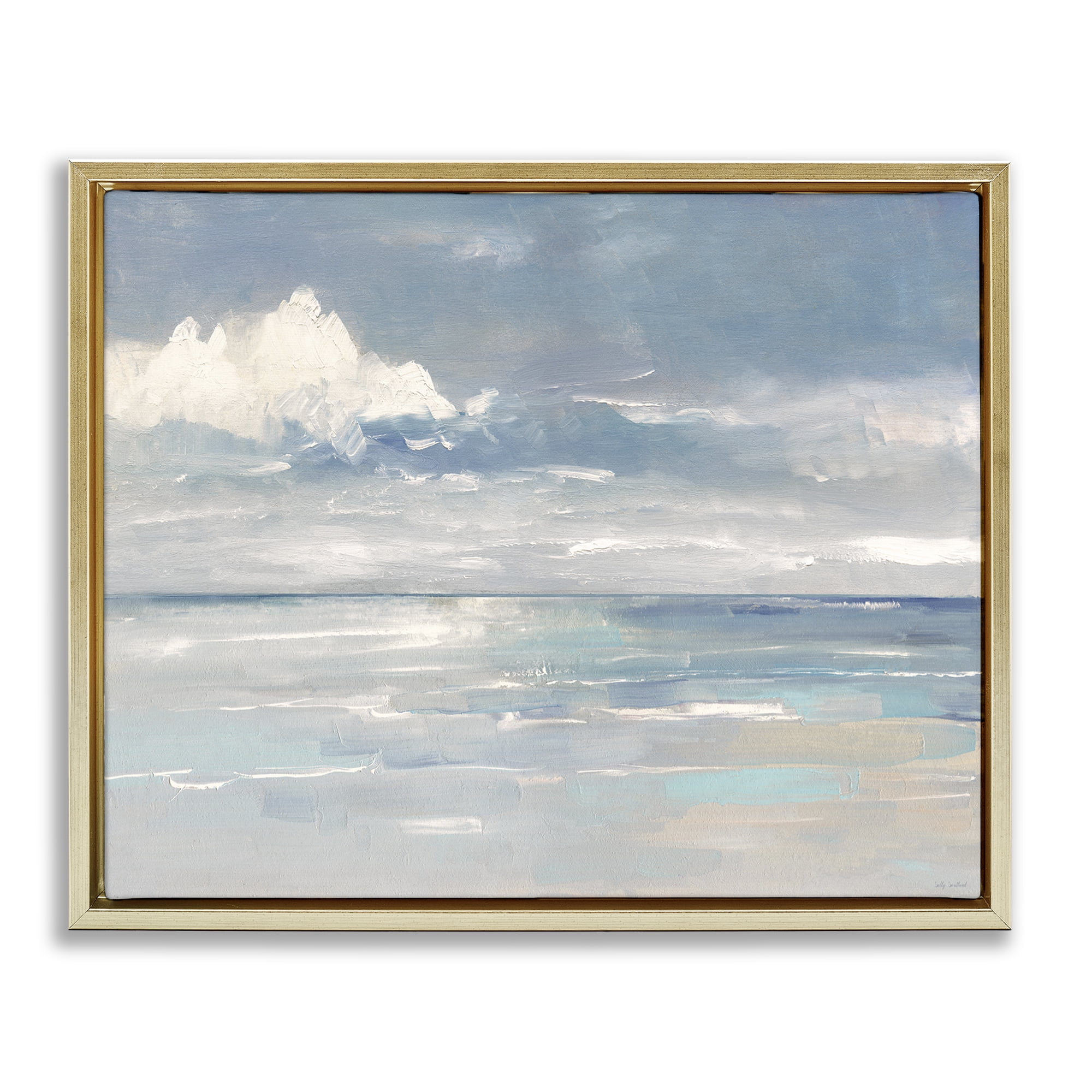 Stupell Industries Beach Clouds Reflection Landscape Painting Gold Floater Framed Canvas Art Print Wall Art, 31 x 25