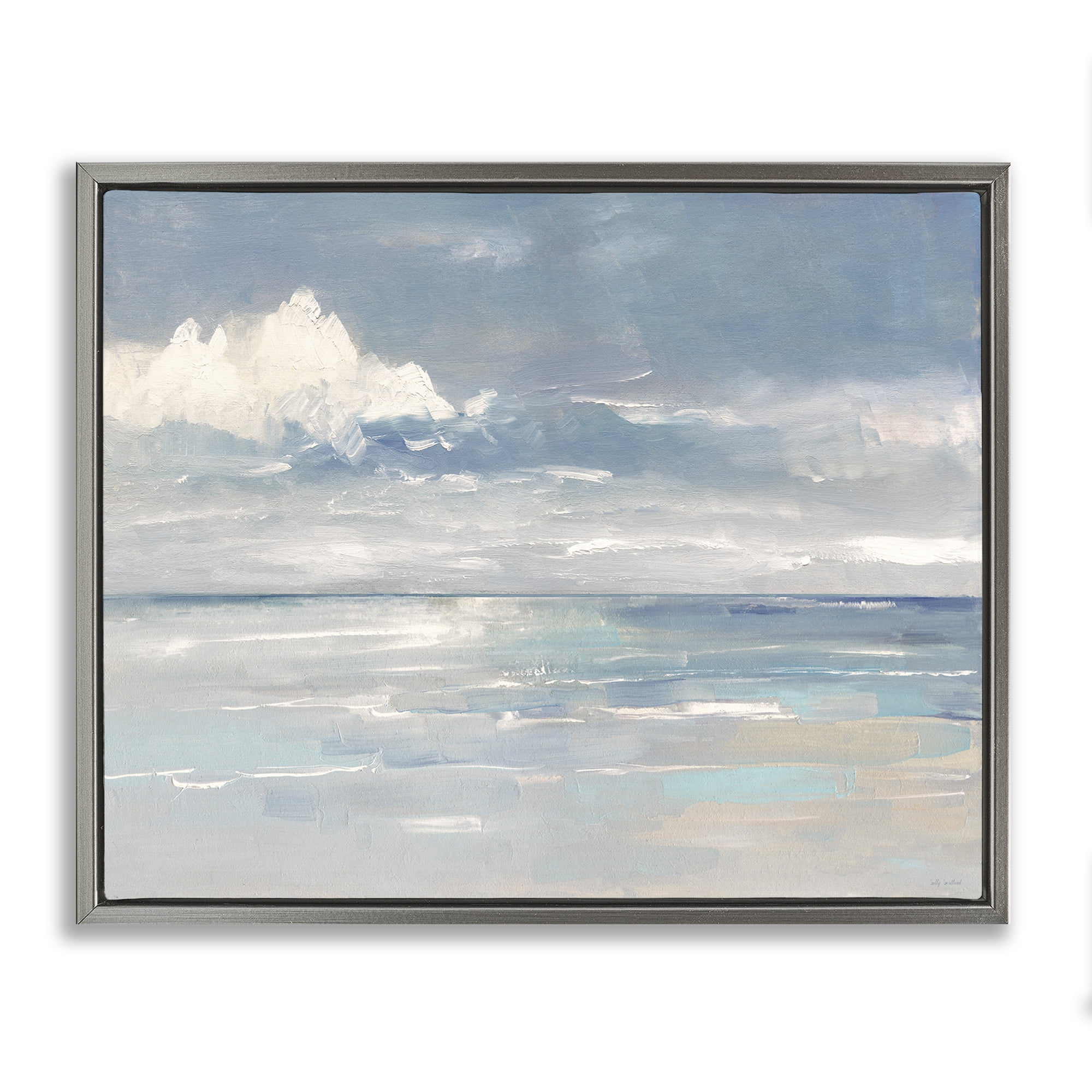Stupell Industries Beach Clouds Reflection Landscape Painting Gray Floater Framed Canvas Art Print Wall Art, 21 x 17