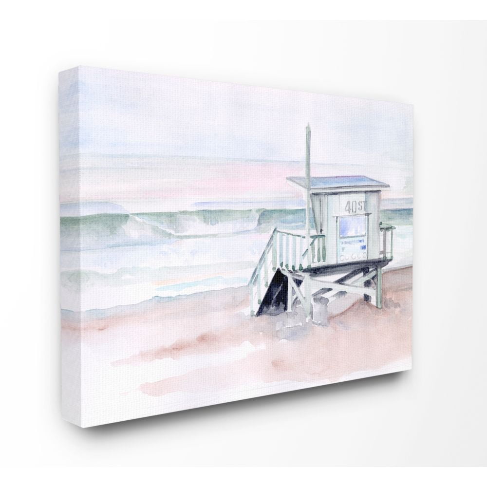 Stupell Industries Beach Coast Ocean Shack Pink Watercolor Painting Canvas Wall Art by Jennifer Paxton Parker