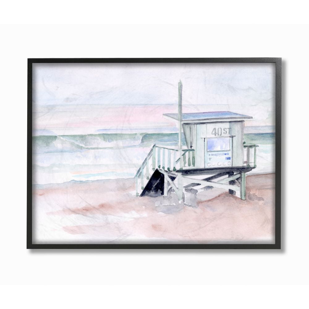 Stupell Industries Beach Coast Ocean Shack Pink Watercolor Painting Framed Giclee Texturized Art by Jennifer Paxton Parker