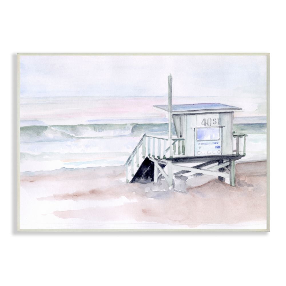 Stupell Industries Beach Coast Ocean Shack Pink Watercolor Painting Wall Plaque Art by Jennifer Paxton Parker