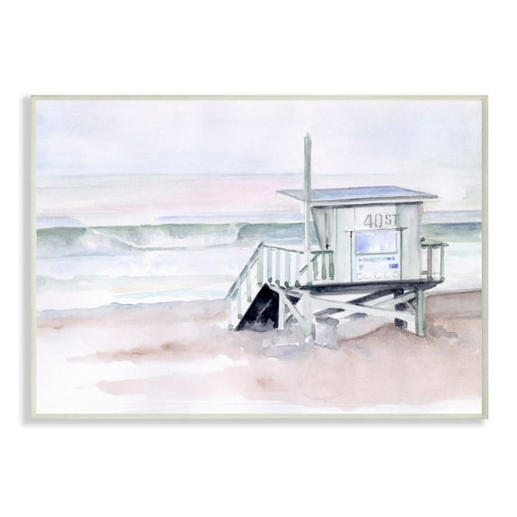 Stupell Industries Beach Coast Ocean Shack Pink Watercolor Painting Wall Plaque Art by Jennifer Paxton Parker