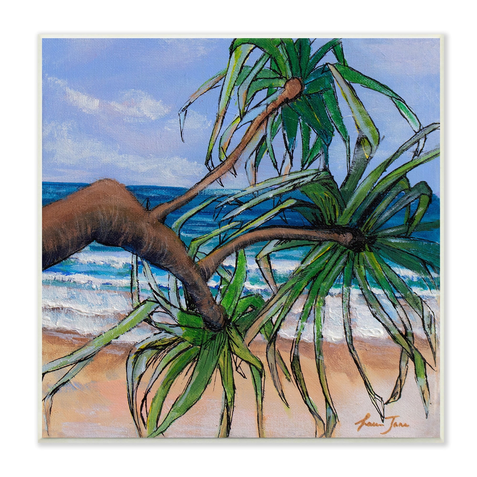 Stupell Industries Beach Coast Palm Tree Leaning Plant Ocean Painting, 12 x 12, Design by Lauren Jane