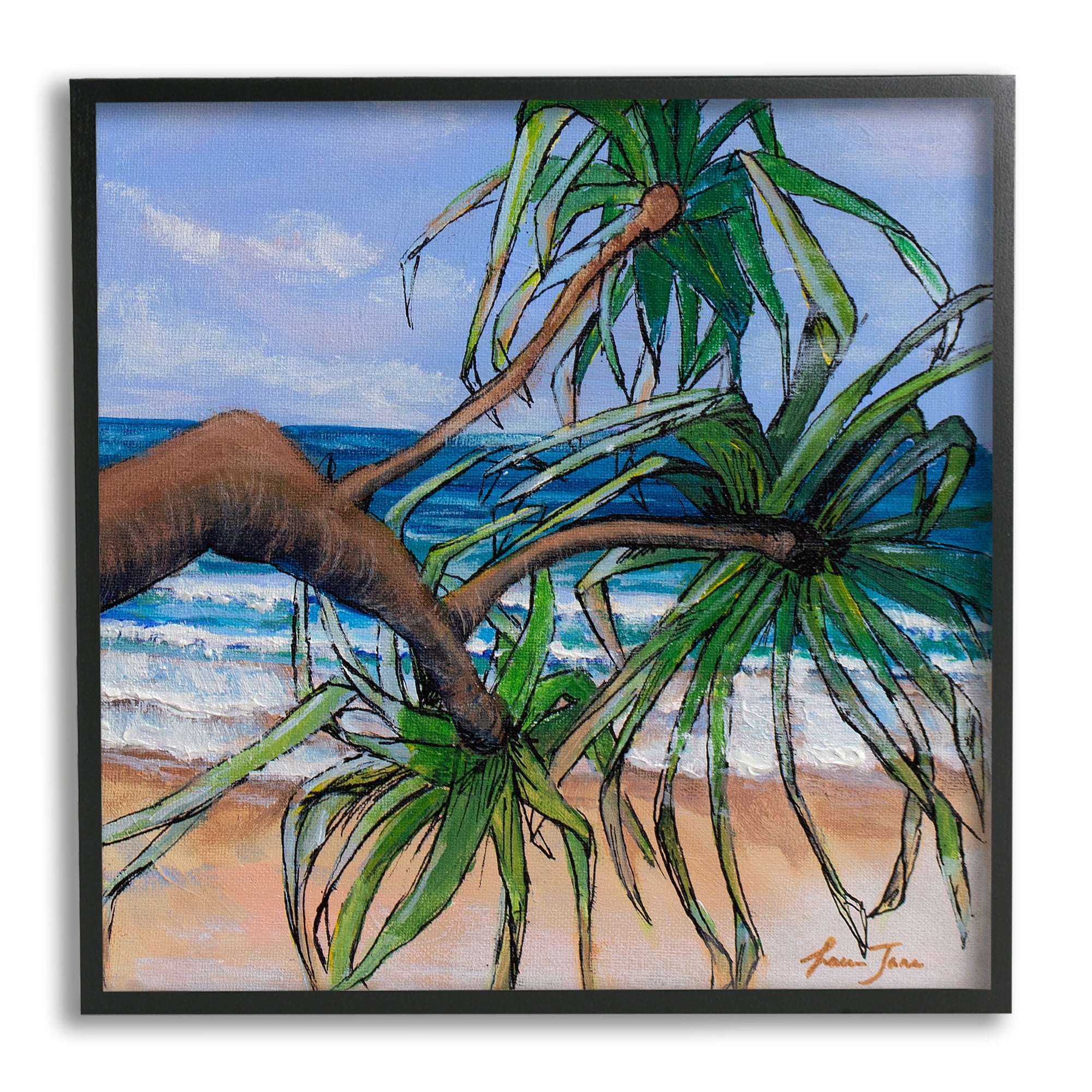Stupell Industries Beach Coast Palm Tree Leaning Plant Ocean Painting, 17 x 30, Design by Lauren Jane