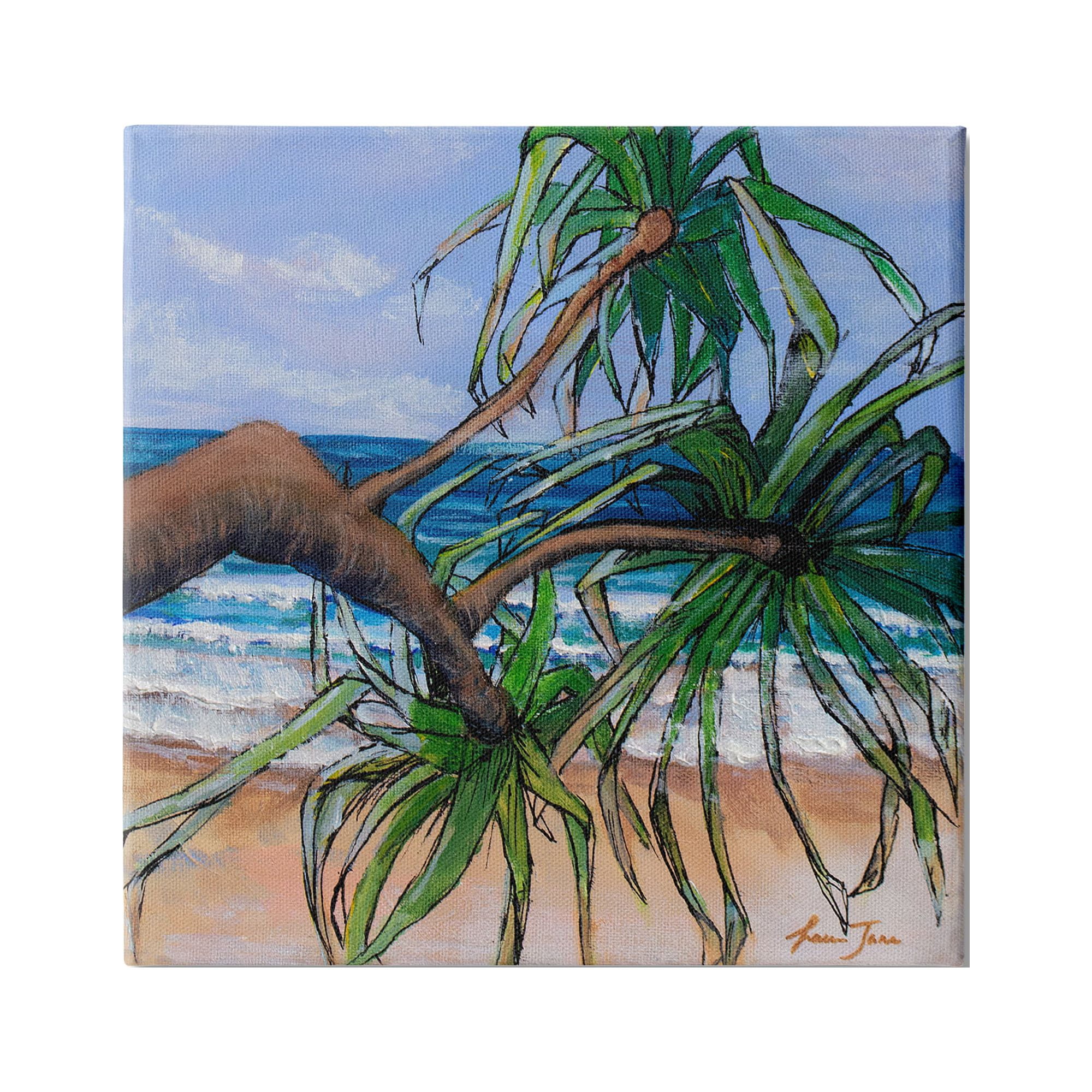 Stupell Industries Beach Coast Palm Tree Leaning Plant Ocean Painting, 30 x 30, Design by Lauren Jane