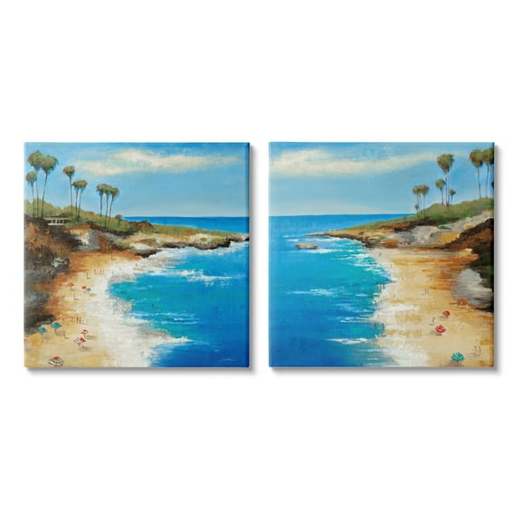 Stupell Industries Beach Cove Landscape Nature Painting Gallery Wrapped Canvas Print Wall Art, 17 x 17, Set of 2